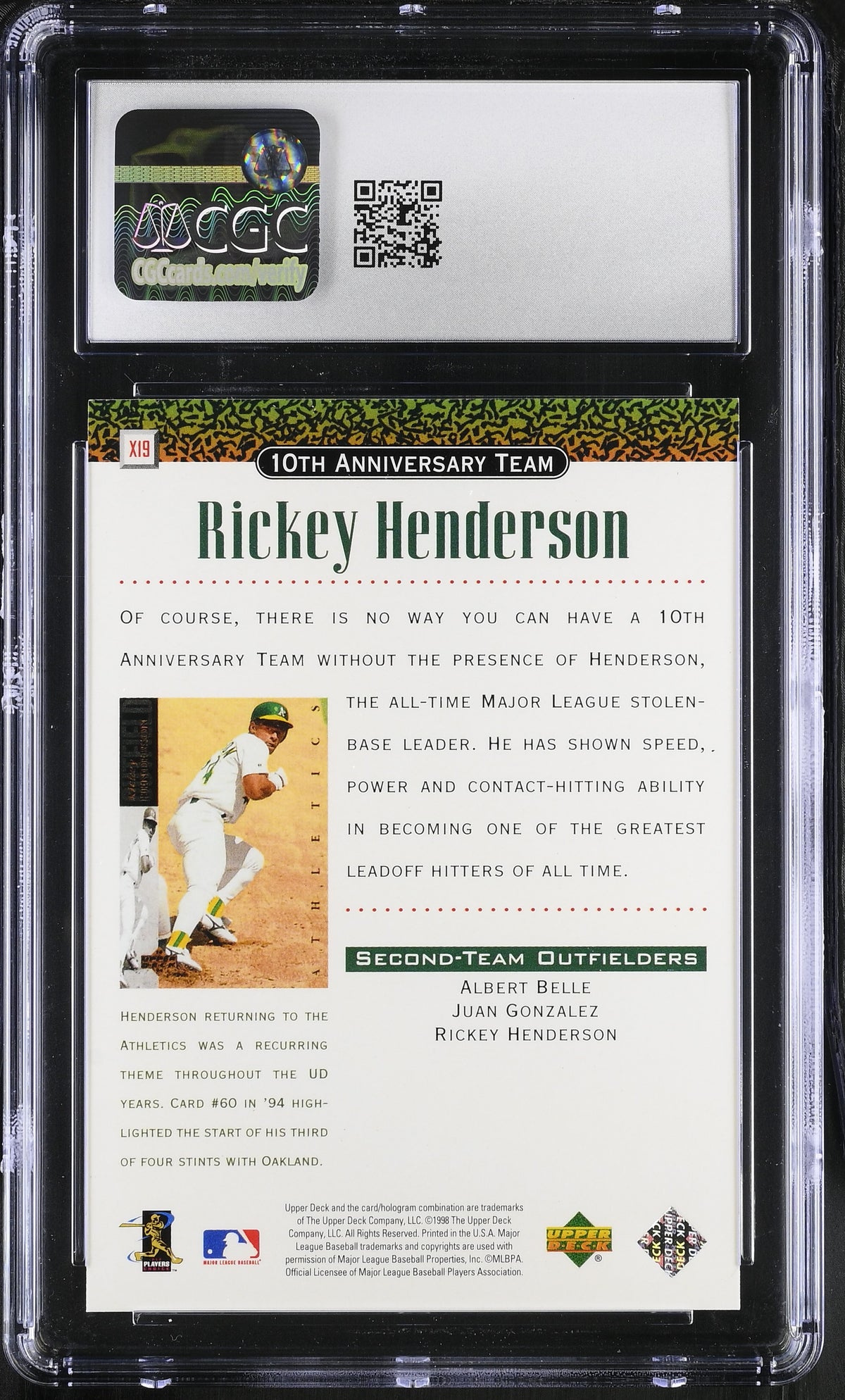 1999 Upper Deck 10th Anniversary Team Rickey Henderson #X19 CGC 10 Athletics