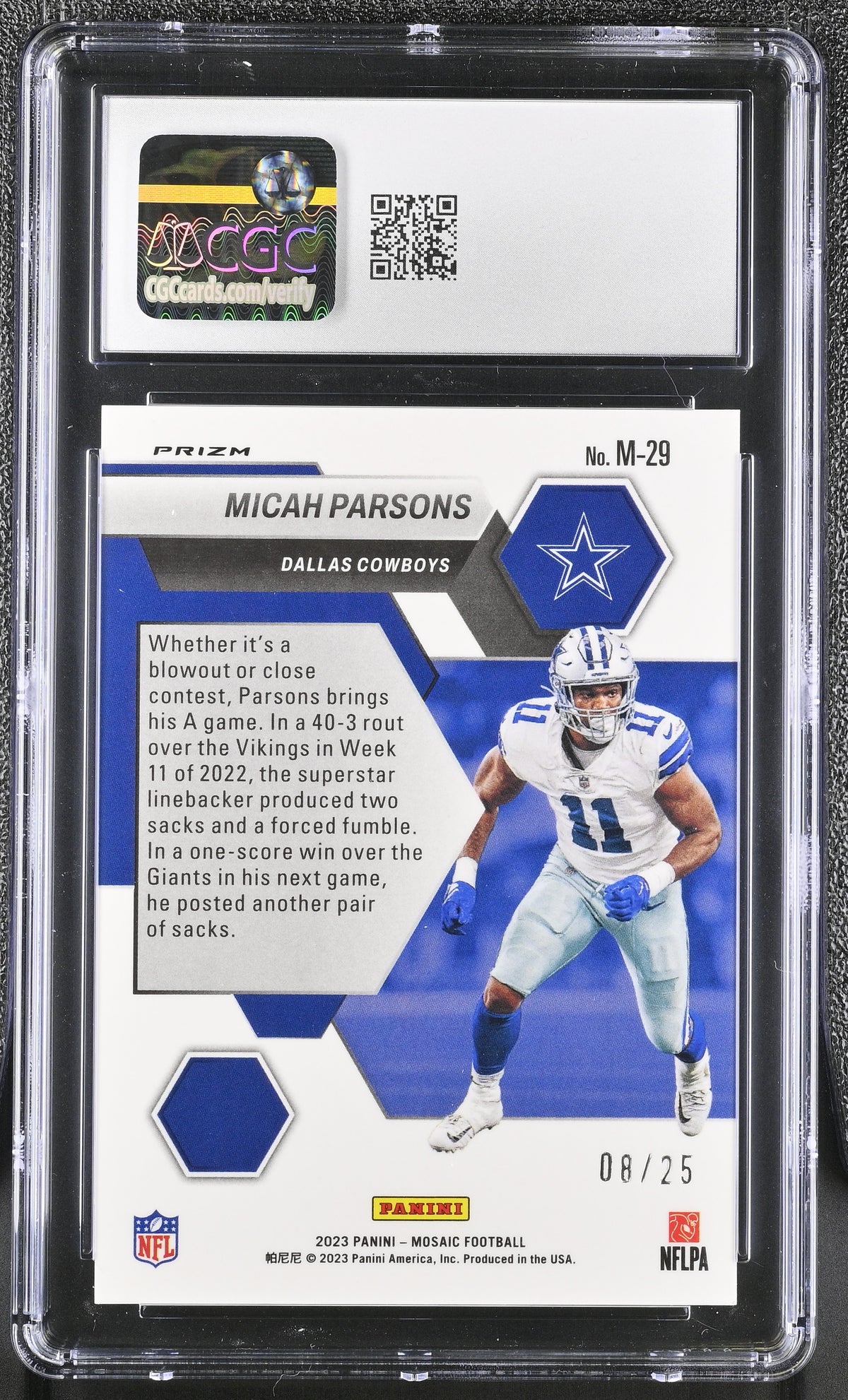2023 Panini Mosaic Micah Parsons White /25 Montage #M-29 CGC 9 Dallas Cowboys