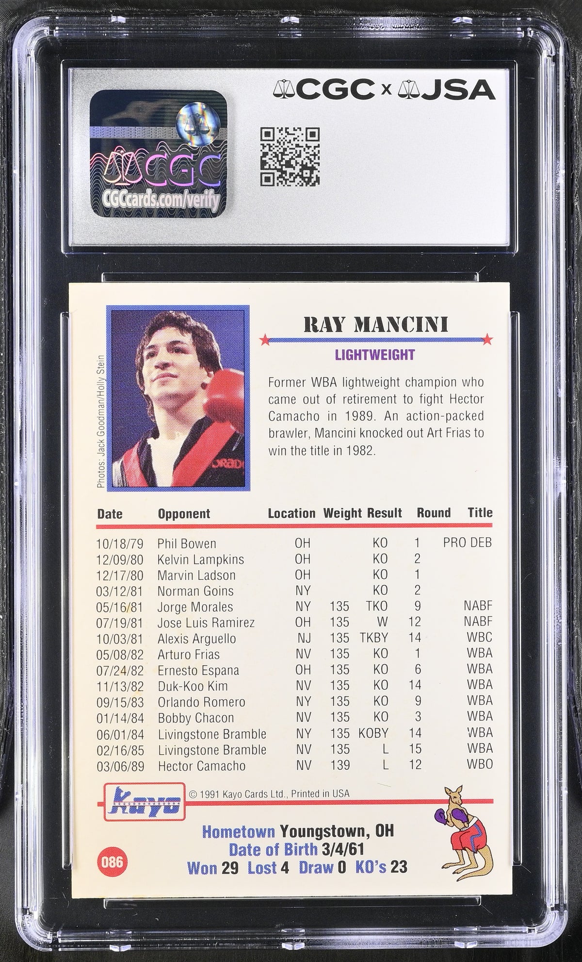 1991 Kayo Ray Mancini #086 Auto Autograph CGC Authentic JSA