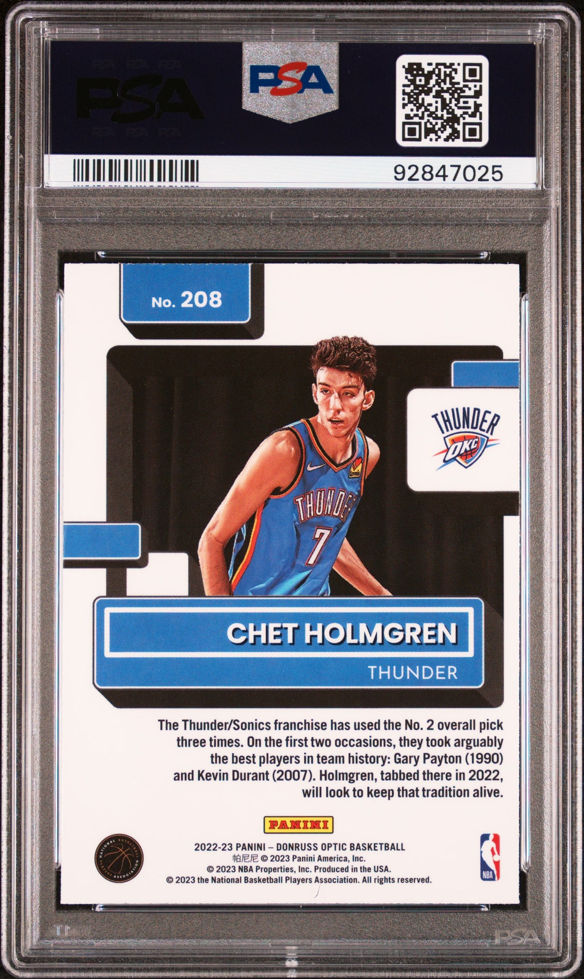 2022 Panini Donruss Optic Chet Holmgren #208 PSA 8