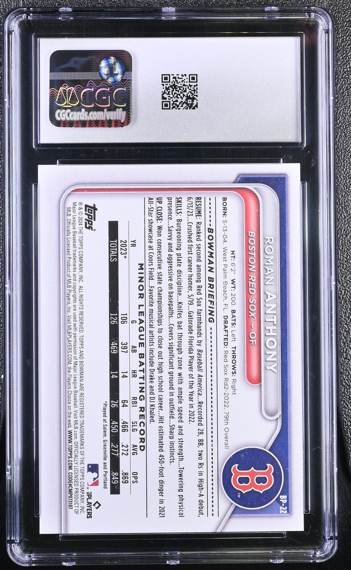 2024 Bowman Roman Anthony Rookie Prospects #BP-22 CGC 10 Boston Red Sox