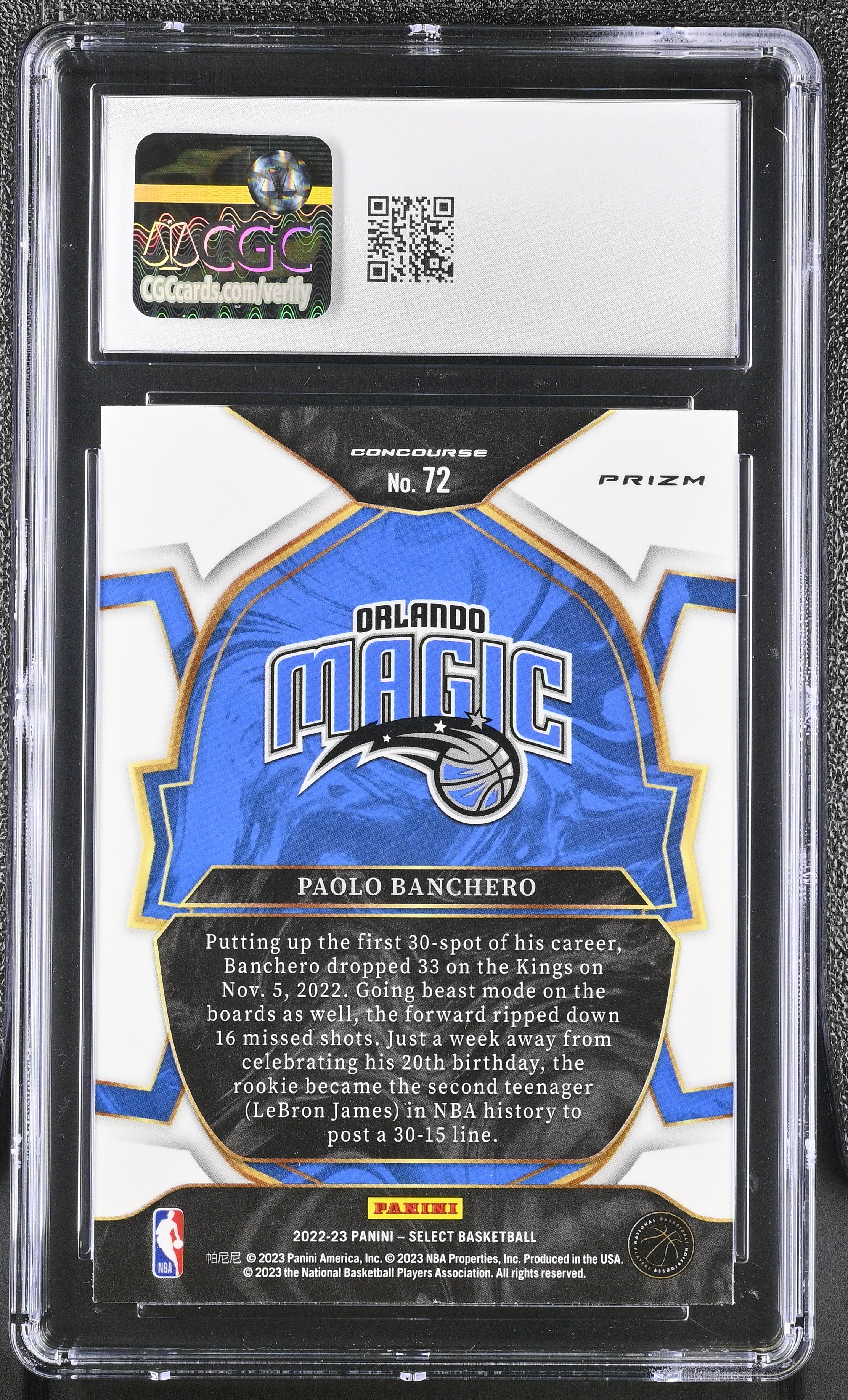 2022-23 Panini Select Paolo Banchero #72 Red Cracked Ice CGC 8.5