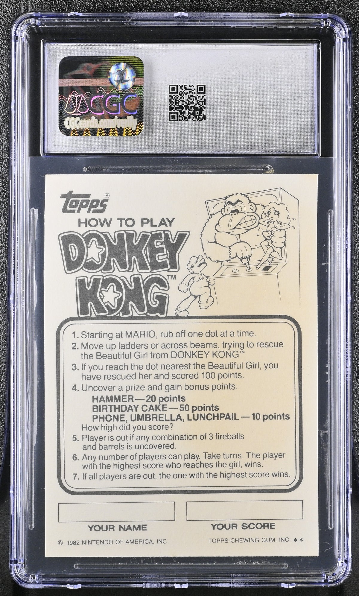1982 Topps Donkey Kong Blue Screen Scratch-Off CGC 7