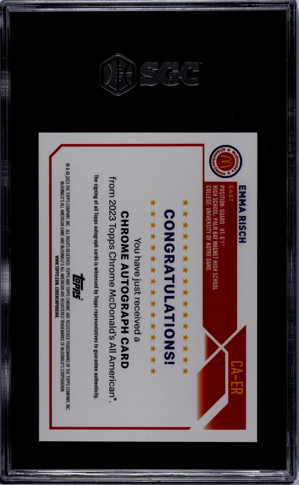 2023 Topps Chrome Mcdonald's All-American Emma Risch Autograph #CA-ER SGC 10