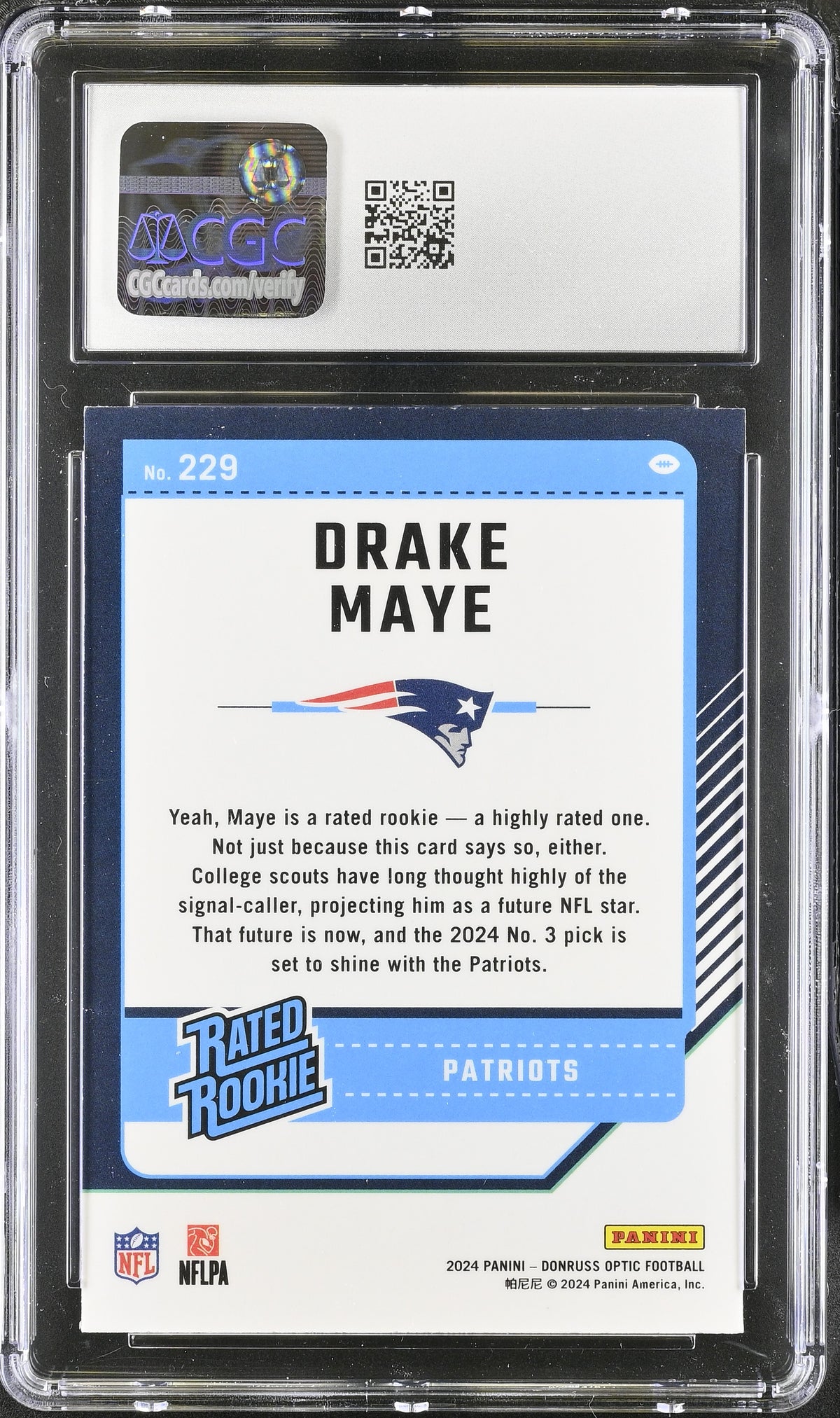 2024 Donruss Optic Drake Maye Rookie #229 CGC 9 New England Patriots