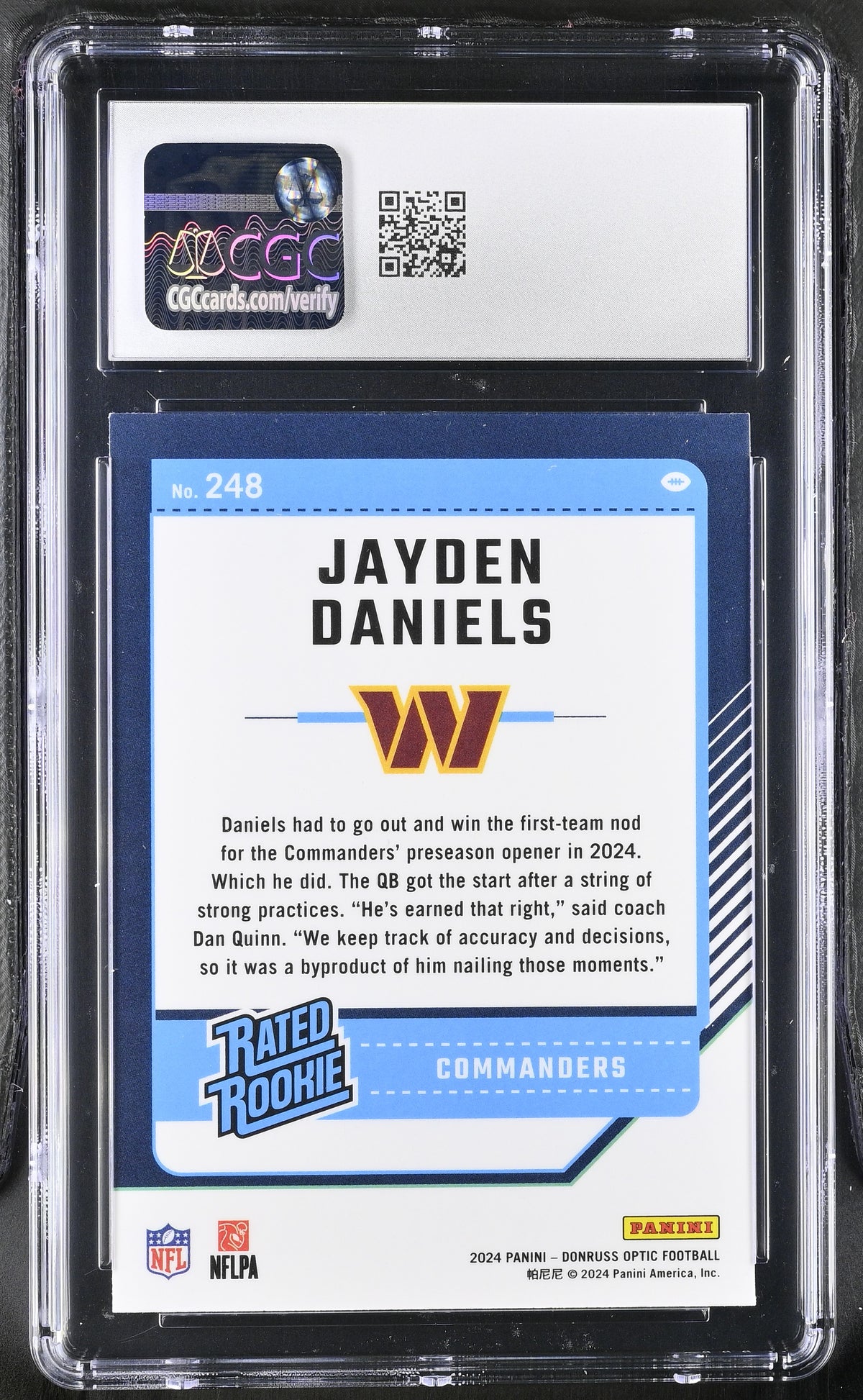 2024 Donruss Optic Jayden Daniels Rookie #248 CGC 10 Washington Commanders