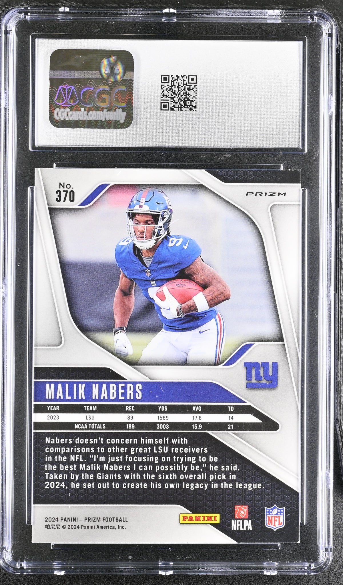 2024 Panini Prizm Malik Nabers Lazer Rookie #370 CGC 10 New York Giants