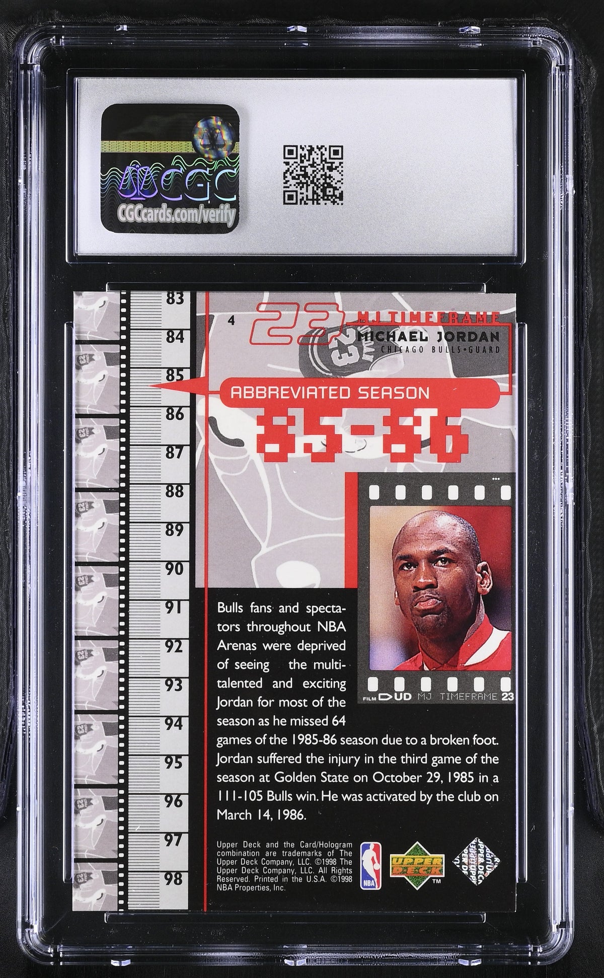 1998 Upper Deck MJ Living Legend Michael Jordan #4 CGC 9 Chicago Bulls