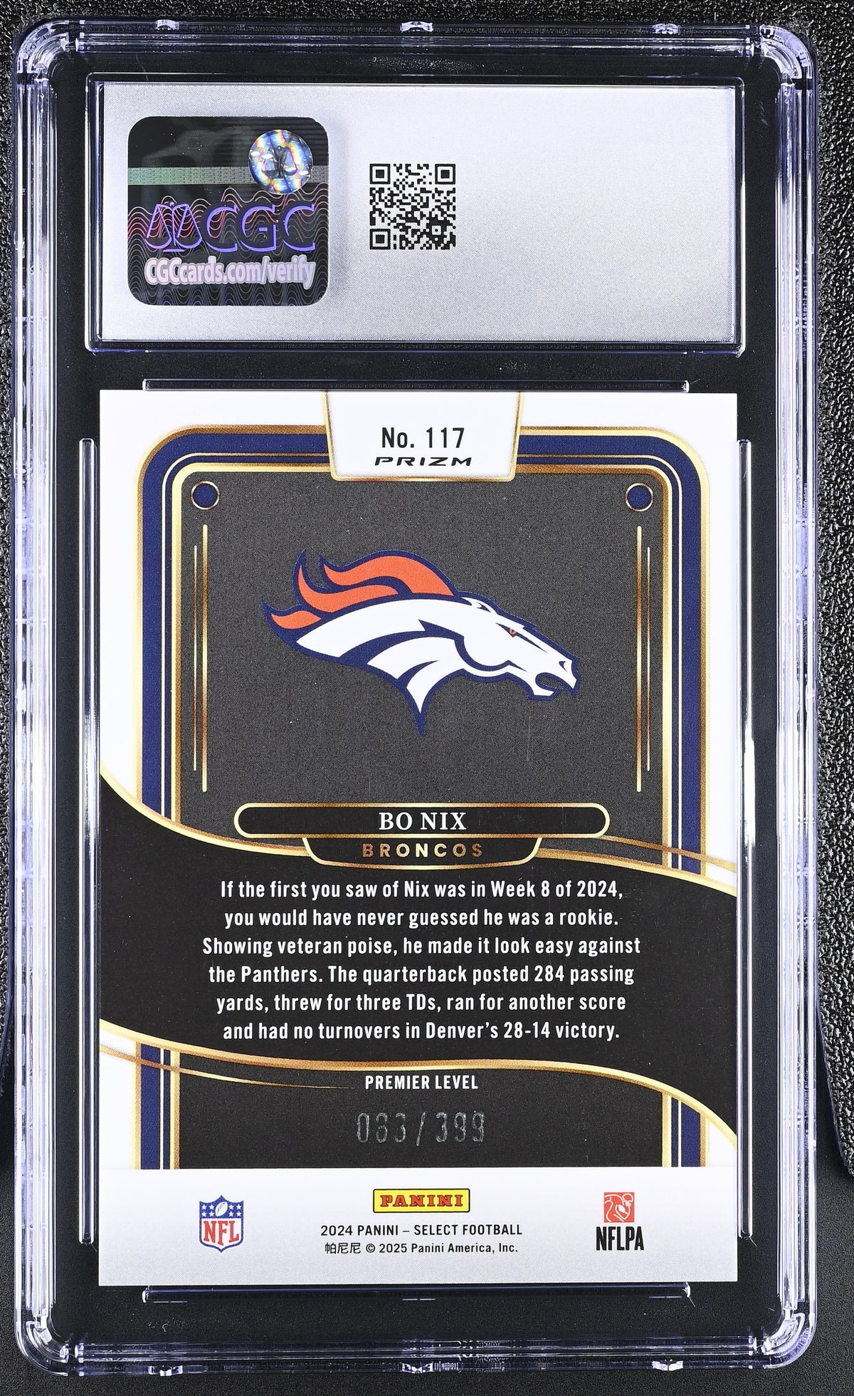 2024 Panini Select Bo Nix Orange Shock /399 Rookie #117 CGC 9 Denver Broncos