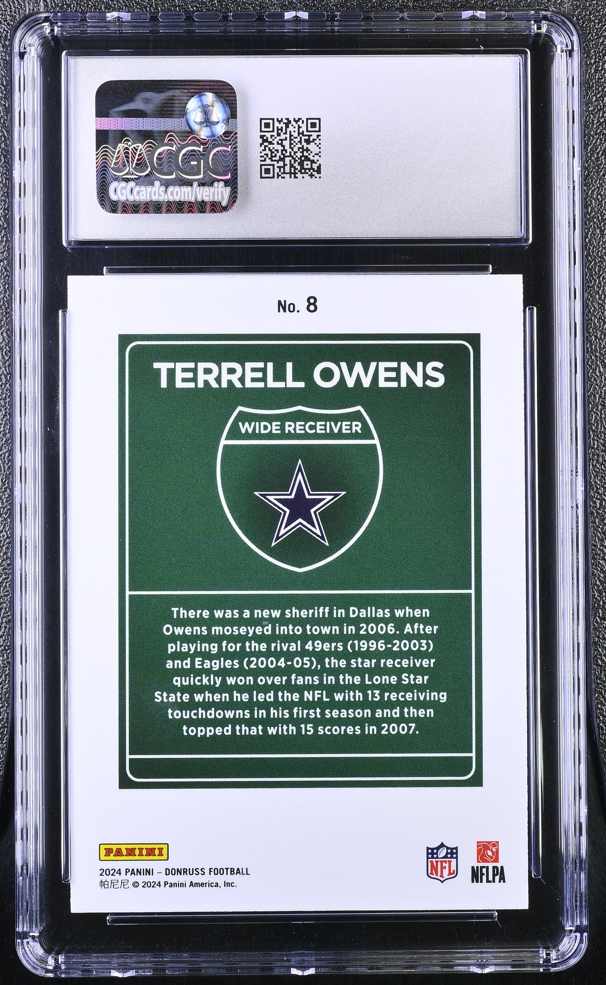 2024 Donruss Terrell Owens Downtown #8 CGC 8 Dallas Cowboys