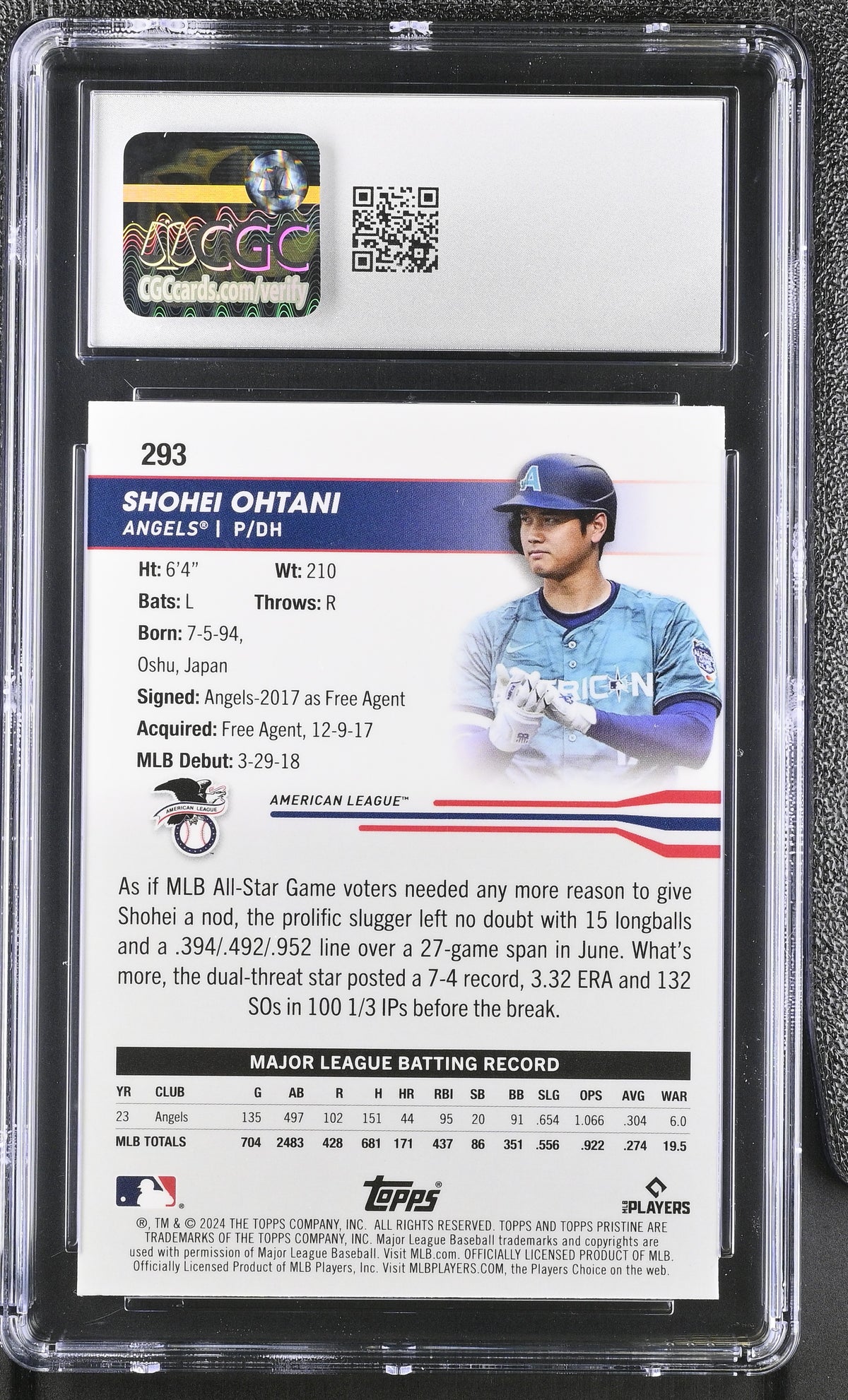 2024 Topps Pristine Shohei Ohtani #293 CGC 10 American League