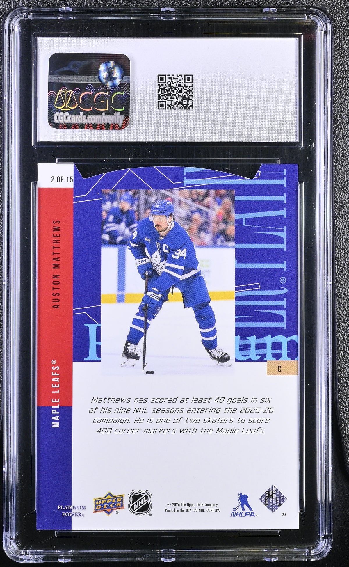 2026 Upper Deck Conference Auston Matthews Platinum Power #2 CGC 10 Maple Leafs