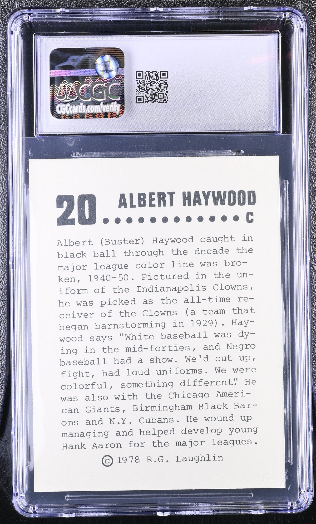 1978 Laughlin Long-Ago Black Stars Buster Haywood #20 CGC 7 Indianapolis Clowns