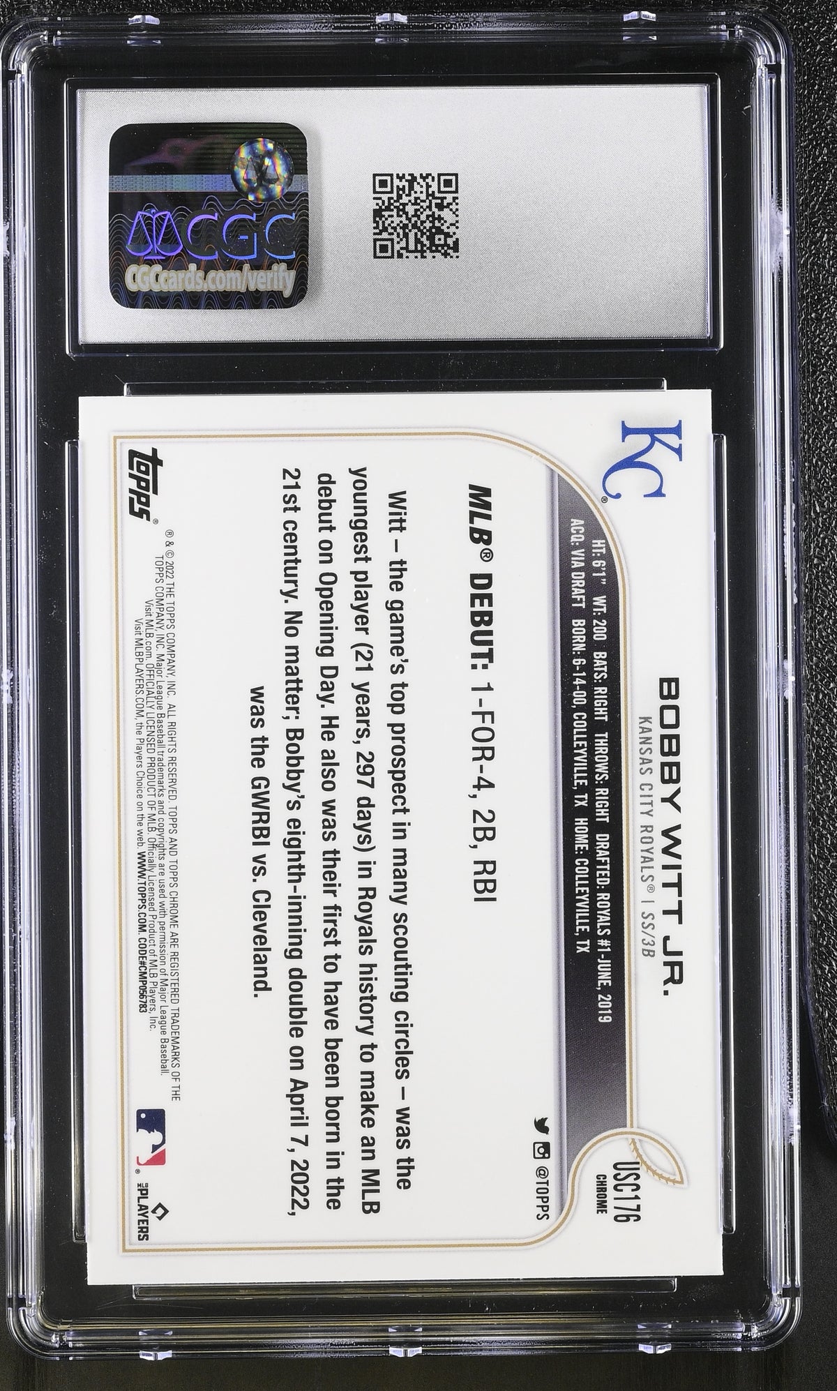 2022 Topps Chrome Update Bobby Witt Jr. Pink Wave Rookie #USC176 CGC 9 Royals