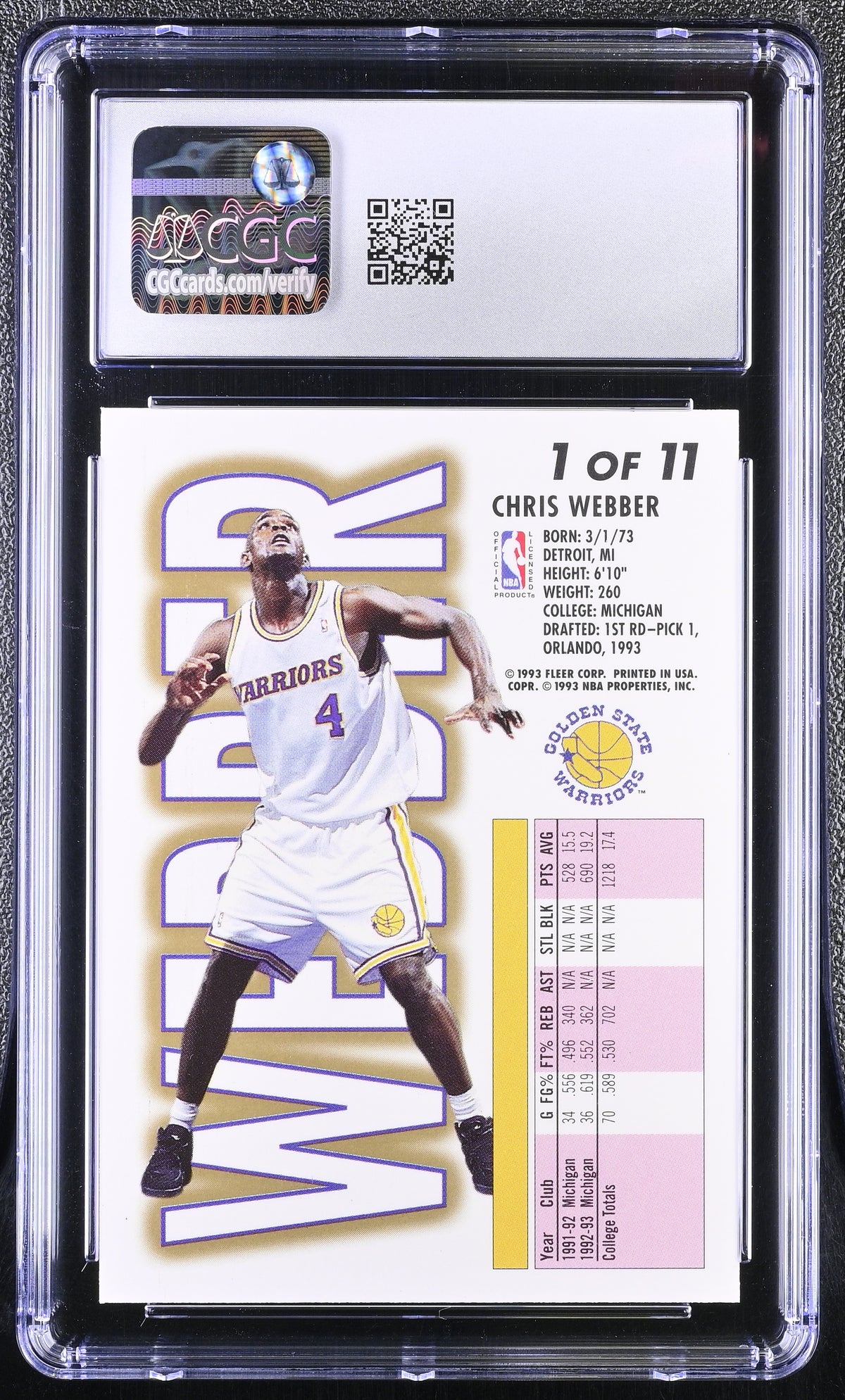 1993-94 Fleer Chris Webber Rookie Lottery Exchange #1 CGC 9.5 Warriors