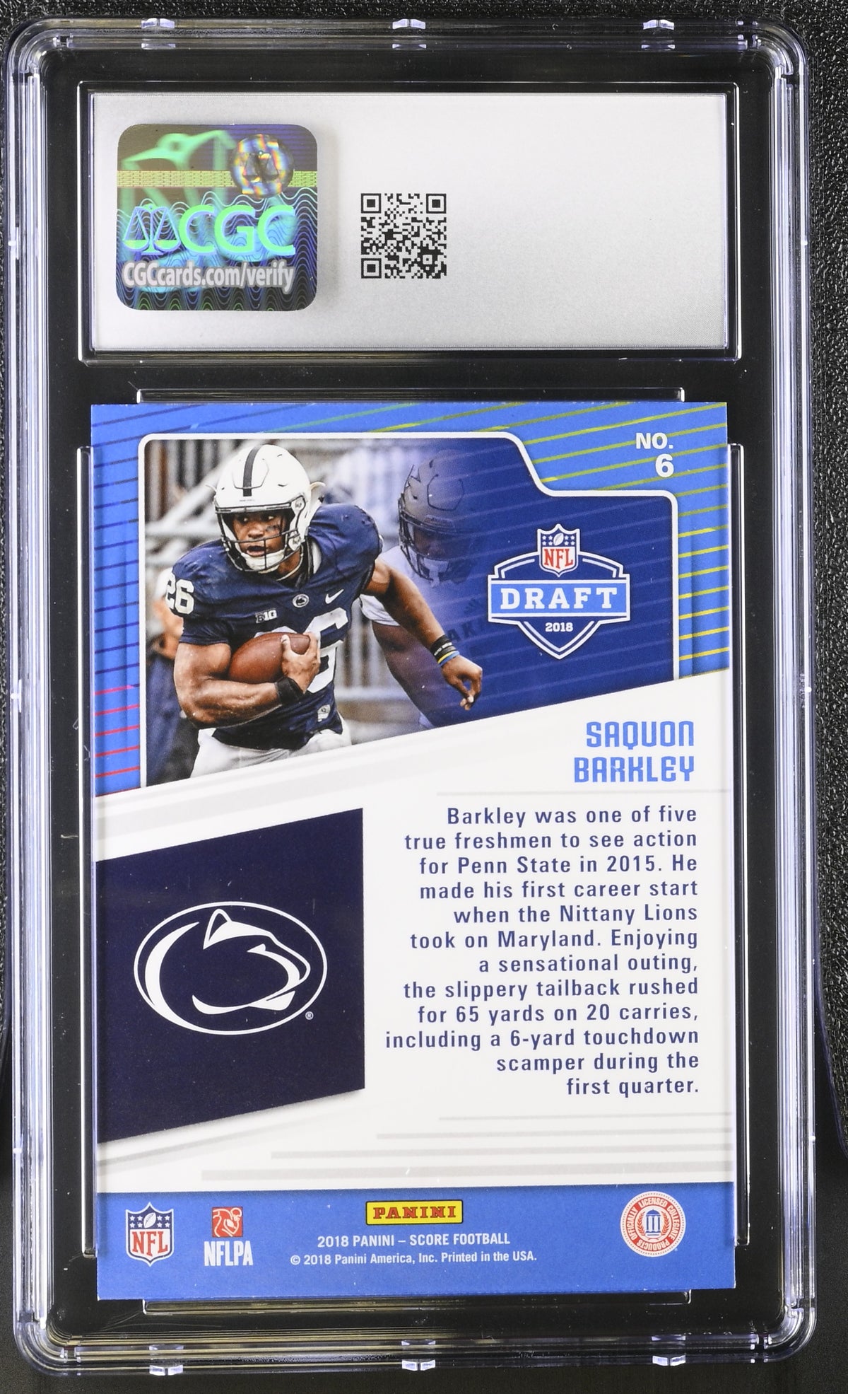 2018 Score Saquon Barkley Rookie NFL Draft #6 CGC 9 Penn State Nittany Lions