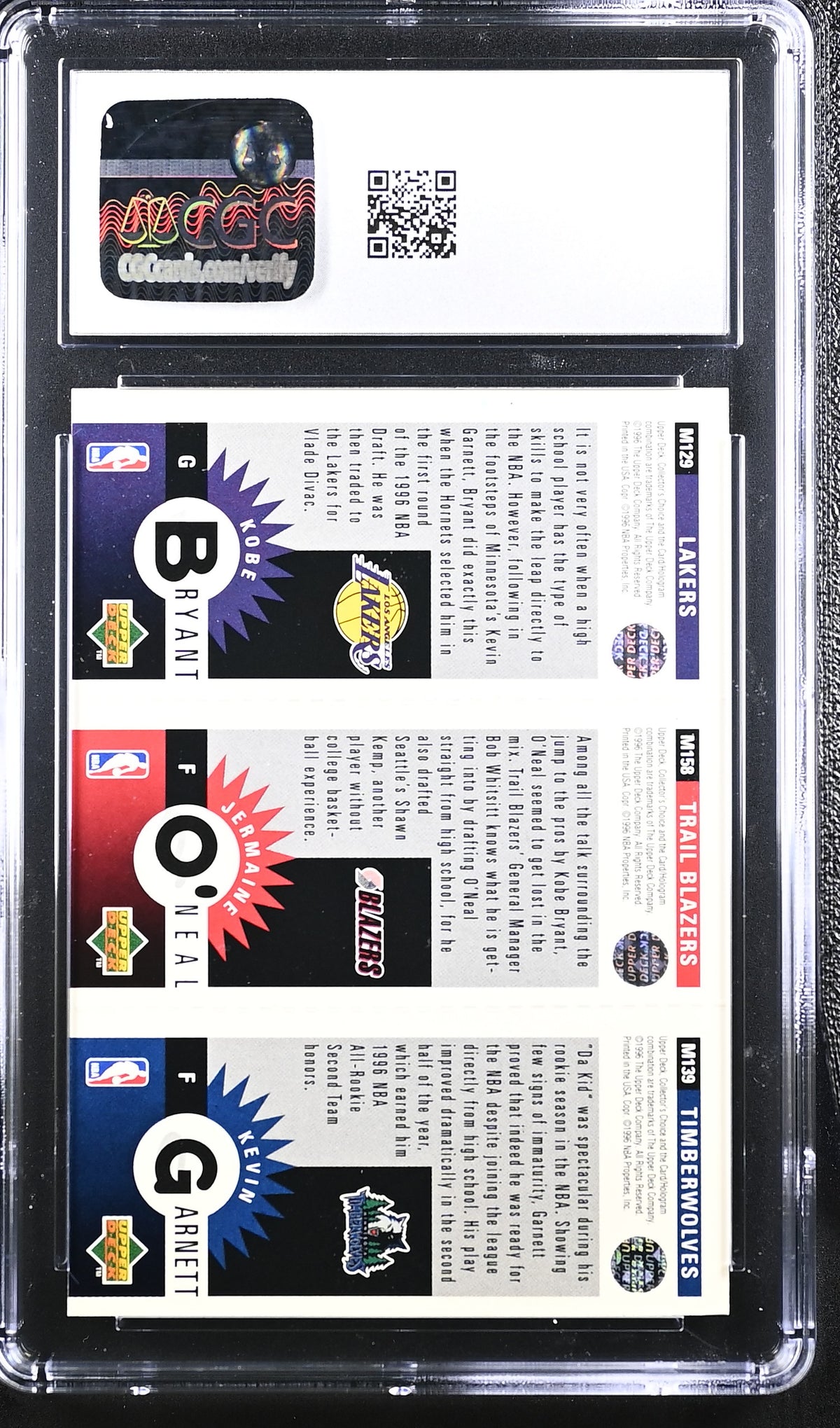 1996-97 Collector's Choice Garnett/ O'Neal/ Bryant Mini Cards CGC 7.5