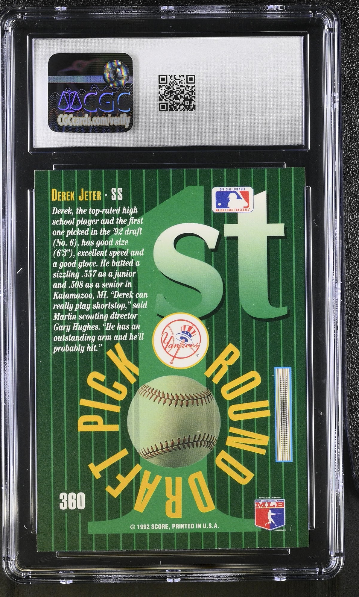 1993 Score Select Derek Jeter Rookie #360 CGC 9 New York Yankees