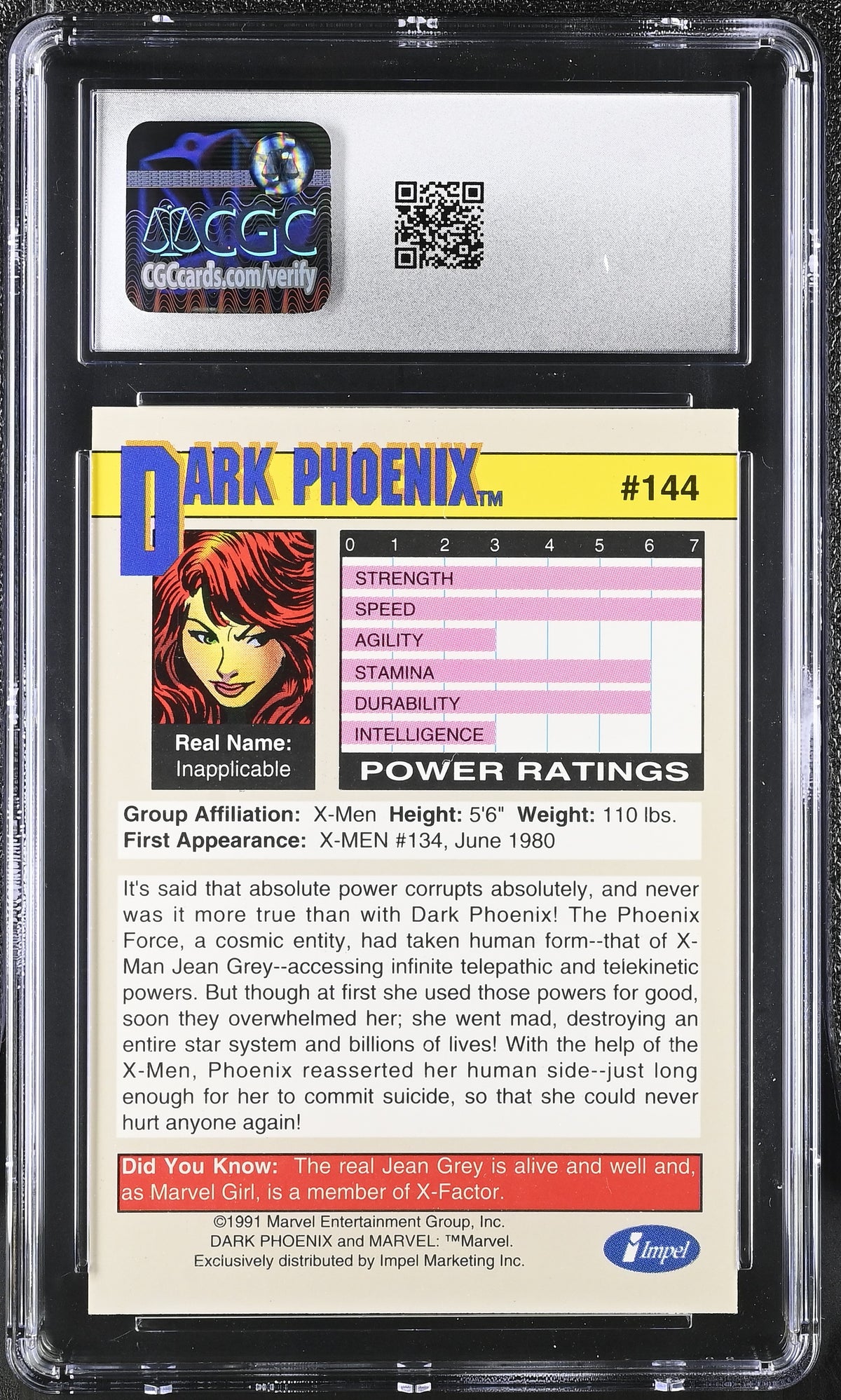 1991 Impel Marvel Universe Series II Dark Phoenix #144 Legends CGC 9.5