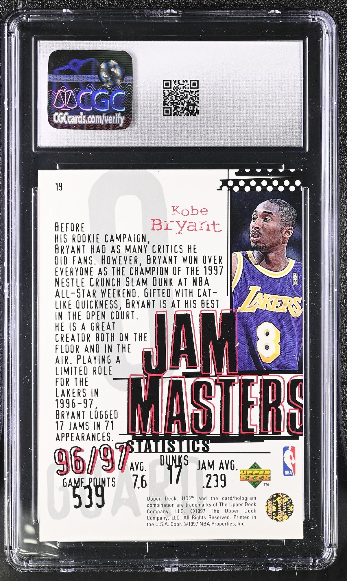 1997-98 Ud3 Kobe Bryant #19 CGC 9 Los Angeles Lakers