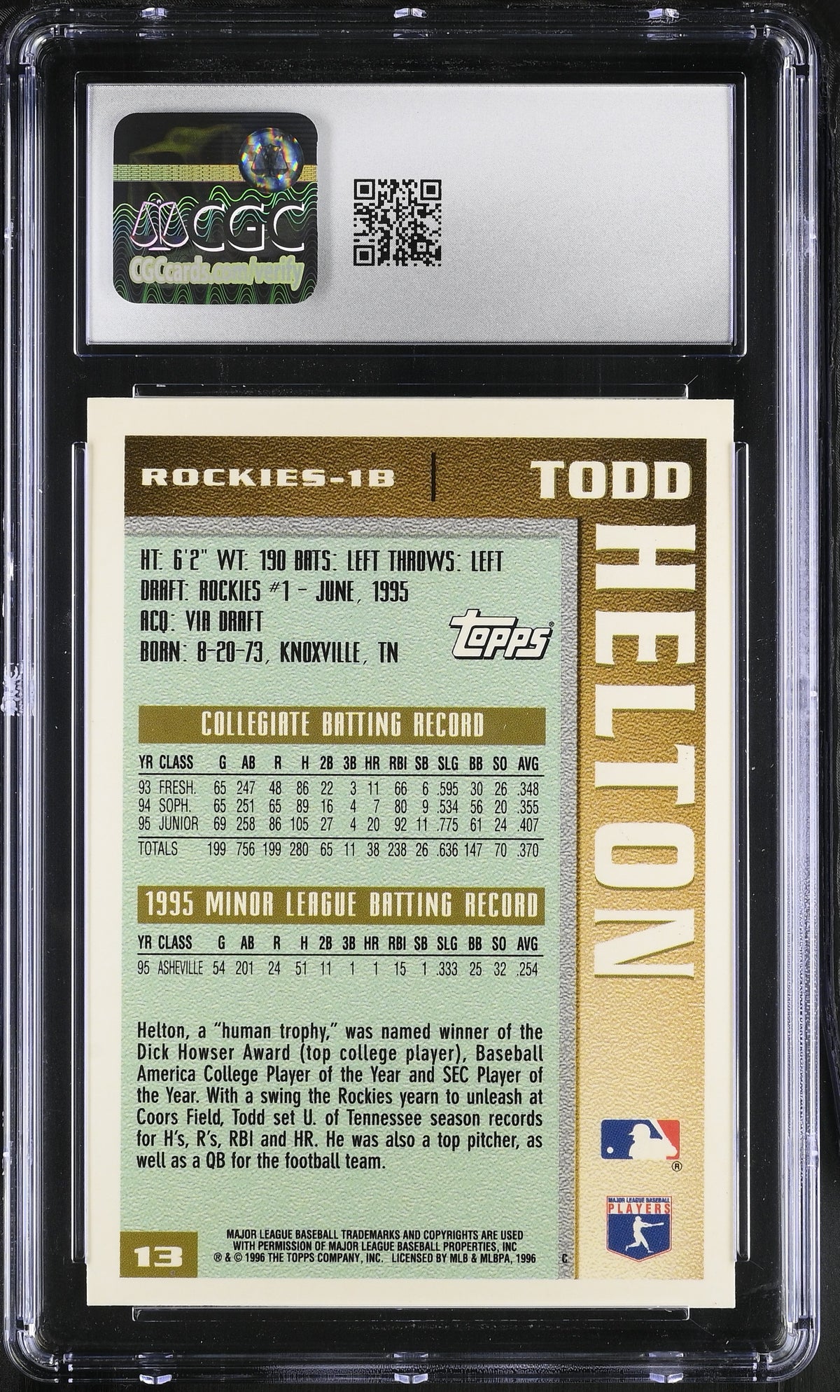 1996 Topps Todd Helton #13 CGC 9.5