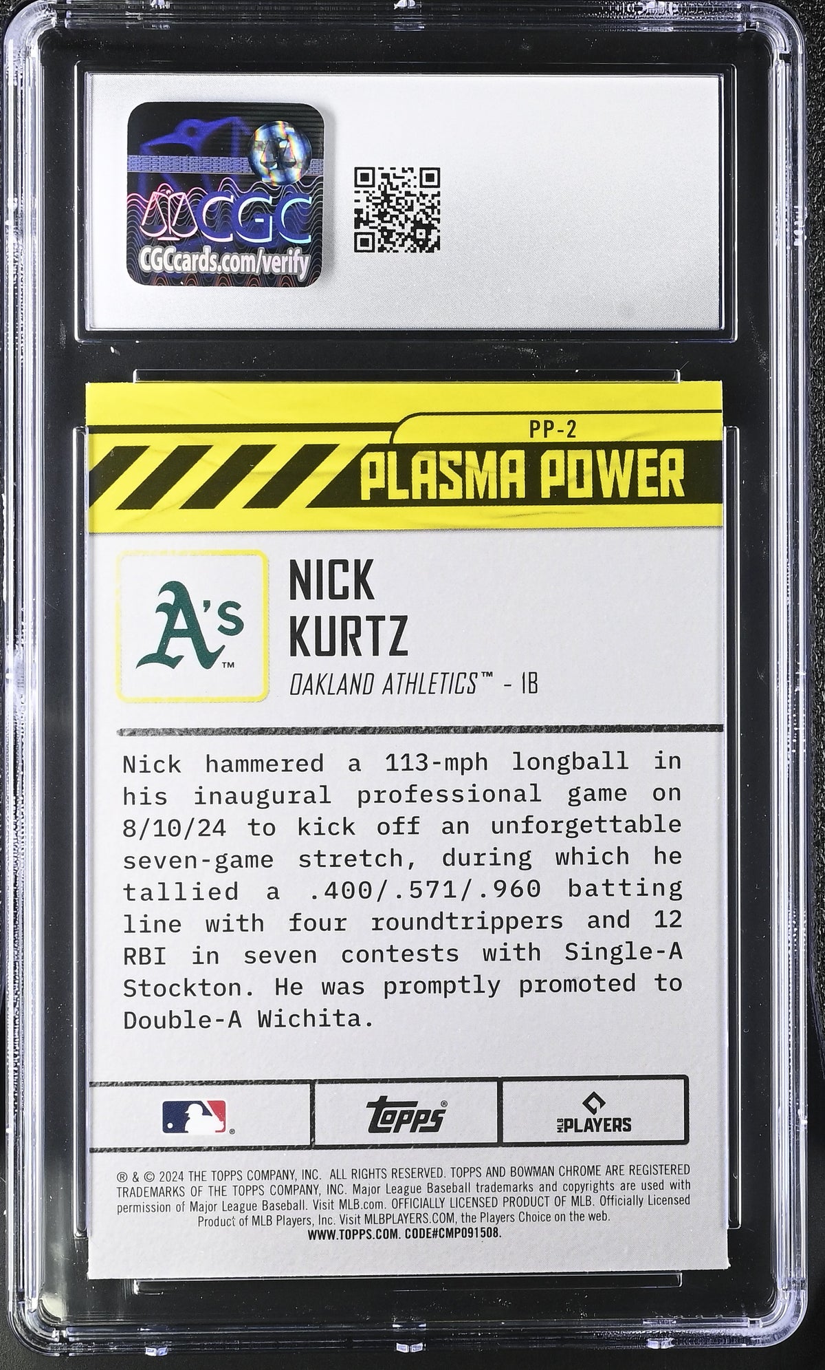 2024 Bowman Draft Nick Kurtz Rookie Plasma Power #PP-2 CGC 10 Oakland Athletics