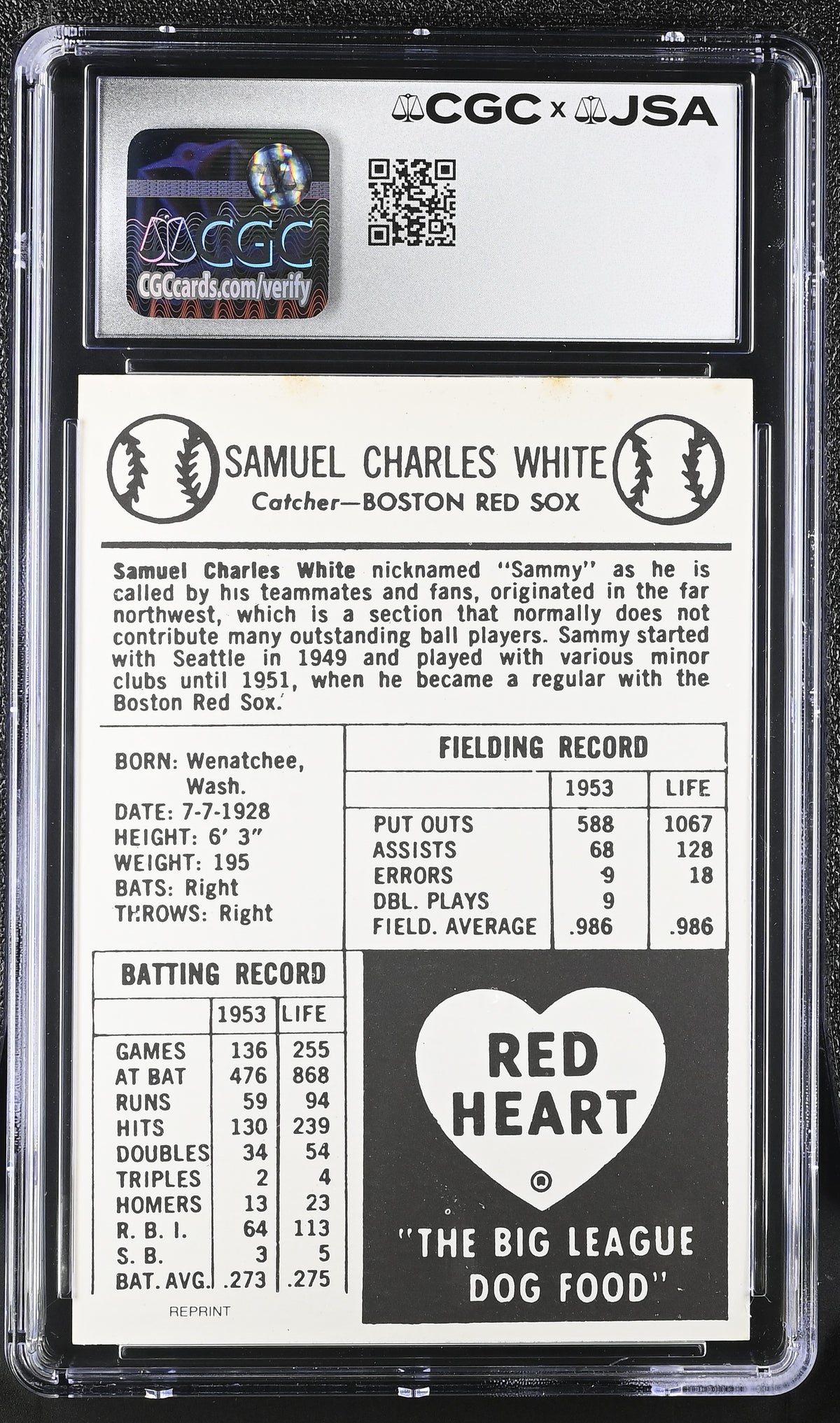 1991 Red Heart Sammy White Auto Autograph '54 Reprints CGC Authentic JSA Red Sox