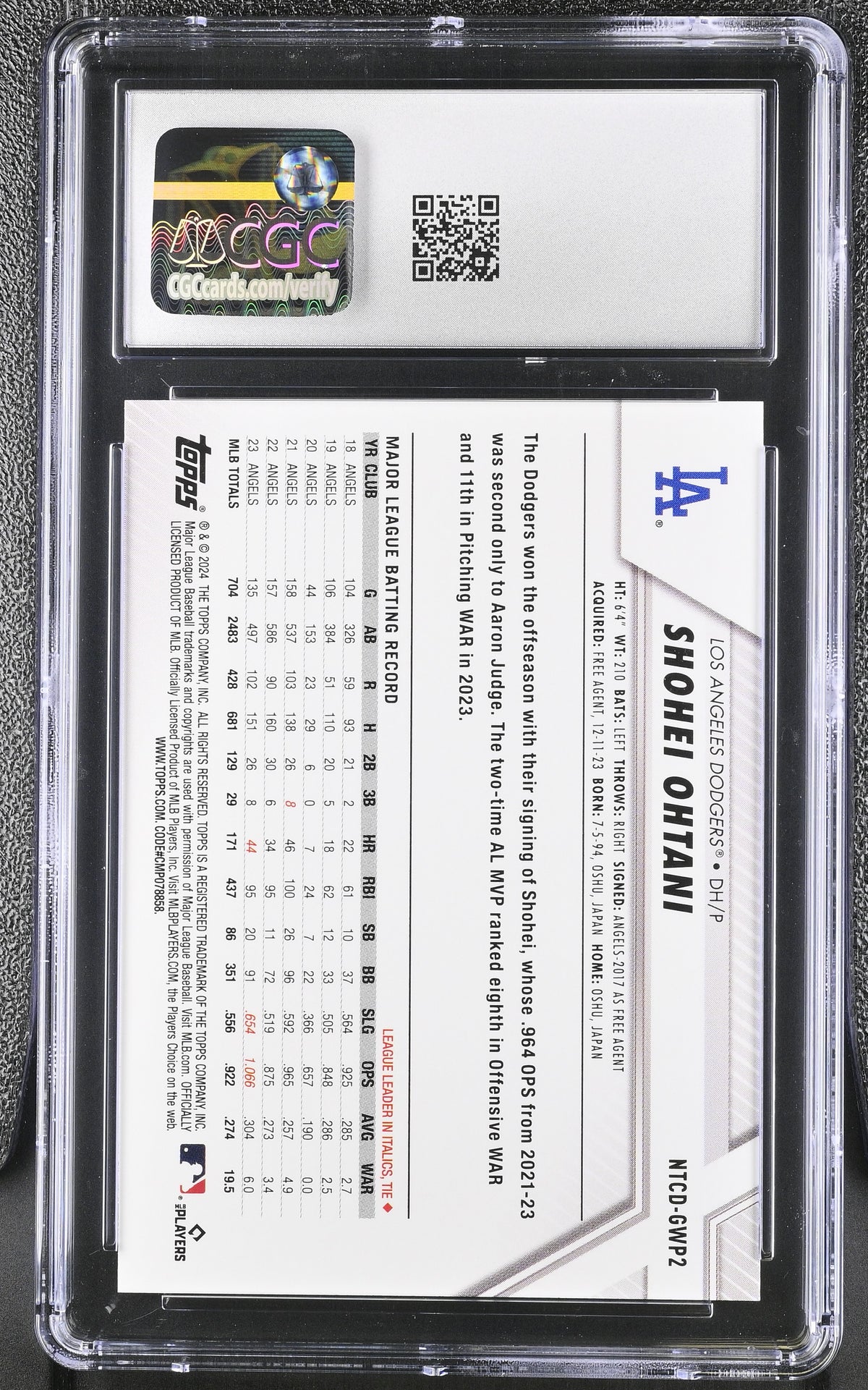 2024 Topps National Trading Card Day Shohei Ohtani #NTCD-GWP2 CGC 10 Dodgers