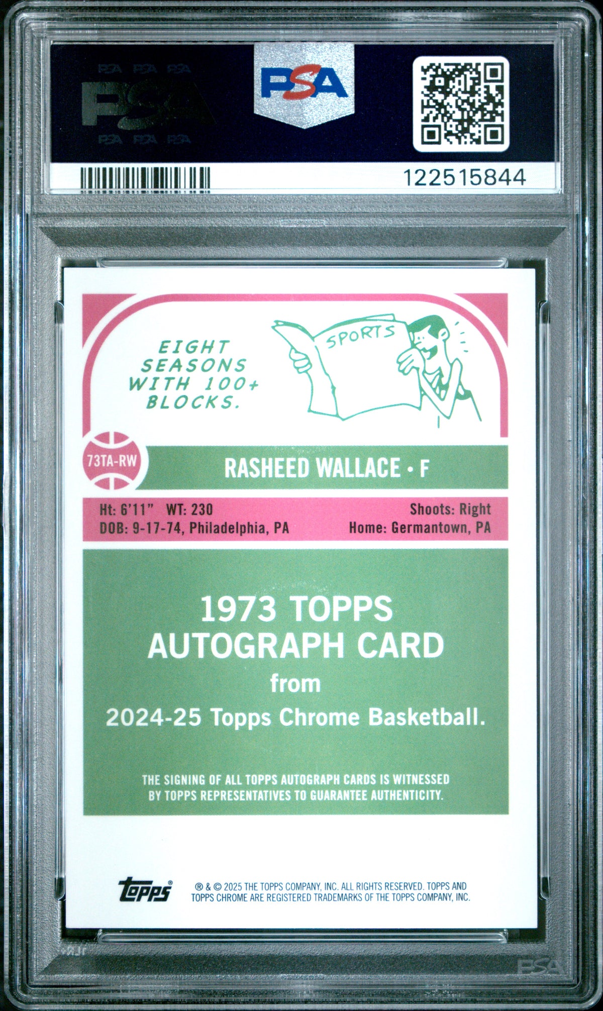 2024 Topps Chrome 1973 Autographs Rasheed Wallace Purple Geo #73TARW PSA 9