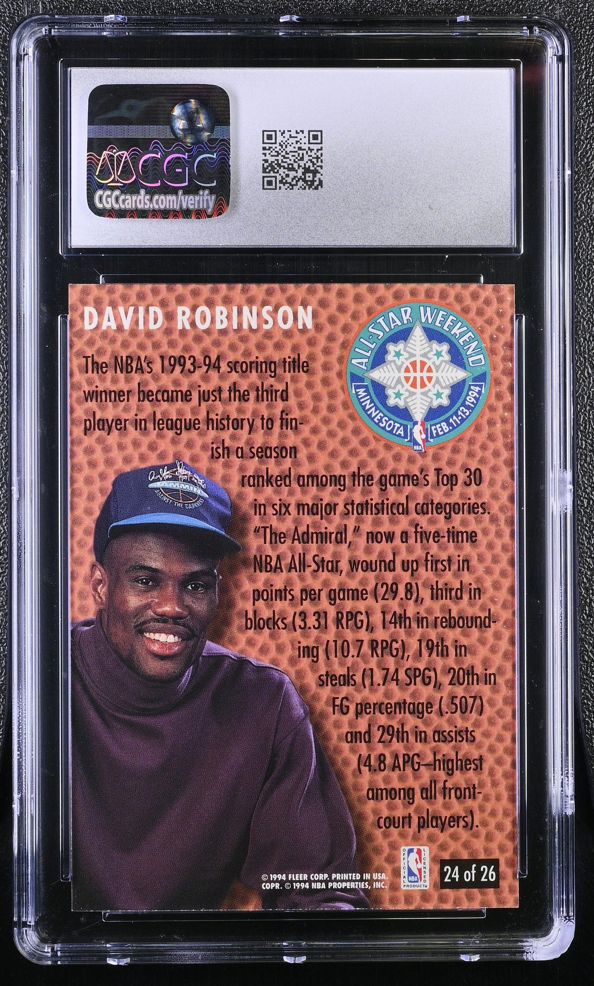 1994-95 Fleer David Robinson NBA All-Stars #24 CGC 9.5 San Antonio Spurs