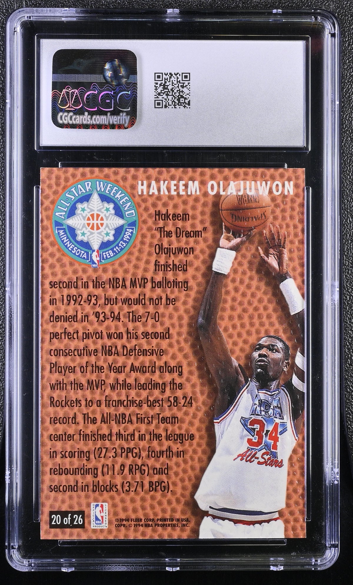 1994-95 Fleer Hakeem Olajuwon NBA All-Stars #20 CGC 9.5 Houston Rockets