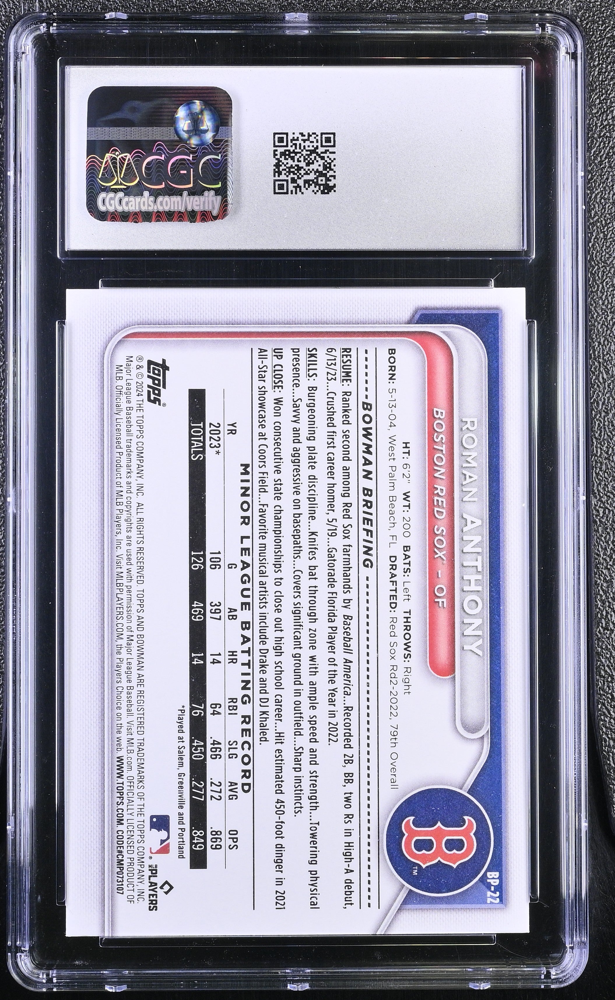 2024 Bowman Roman Anthony #BP-22 Prospects CGC 10