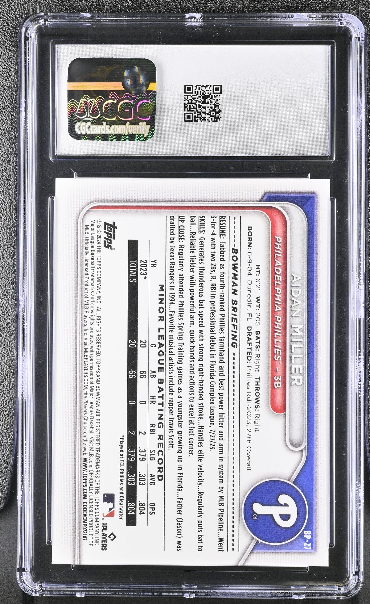 2024 Bowman Aidan Miller Prospects #BP-27 CGC 10