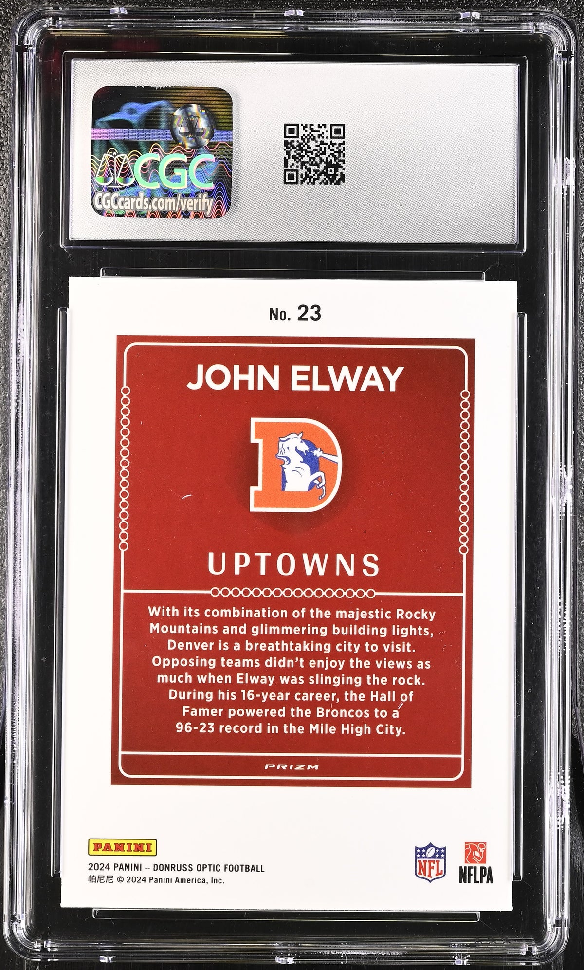 2024 Donruss Optic John Elway Uptowns #23 CGC 9 Denver Broncos