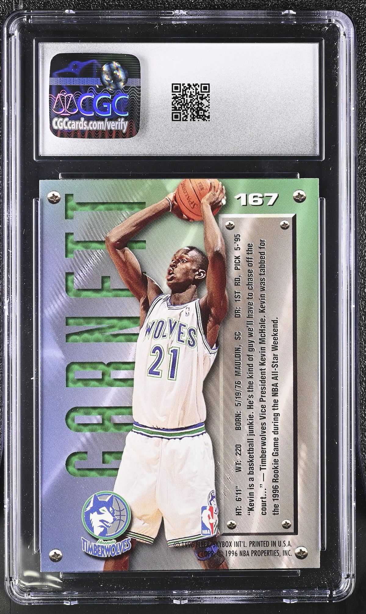 1995-96 Fleer Metal Kevin Garnett Rookie #167 CGC 10 Minnesota Timberwolves