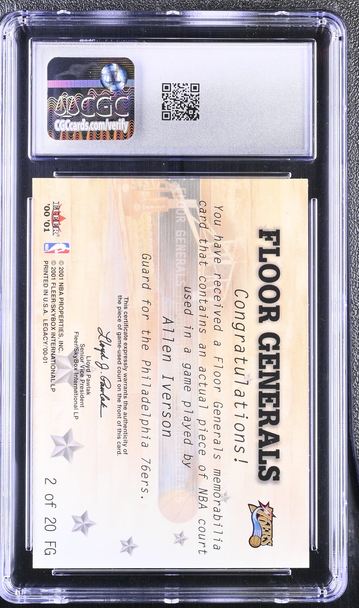 2000-01 Fleer Legacy Allen Iverson Floor Generals #2FG CGC 9 Philadelphia 76ers