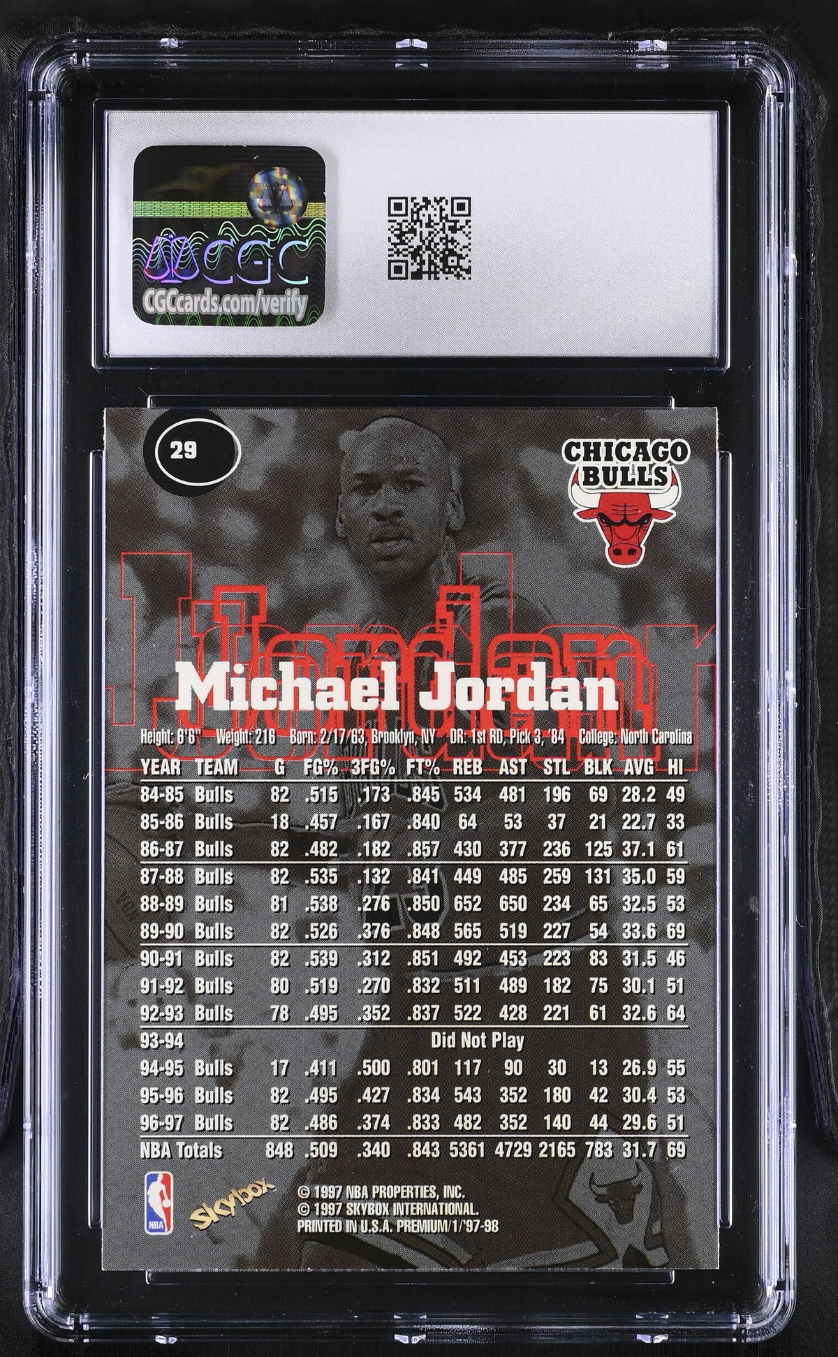 1997-98 Skybox Premium Michael Jordan #29 CGC 10 Chicago Bulls