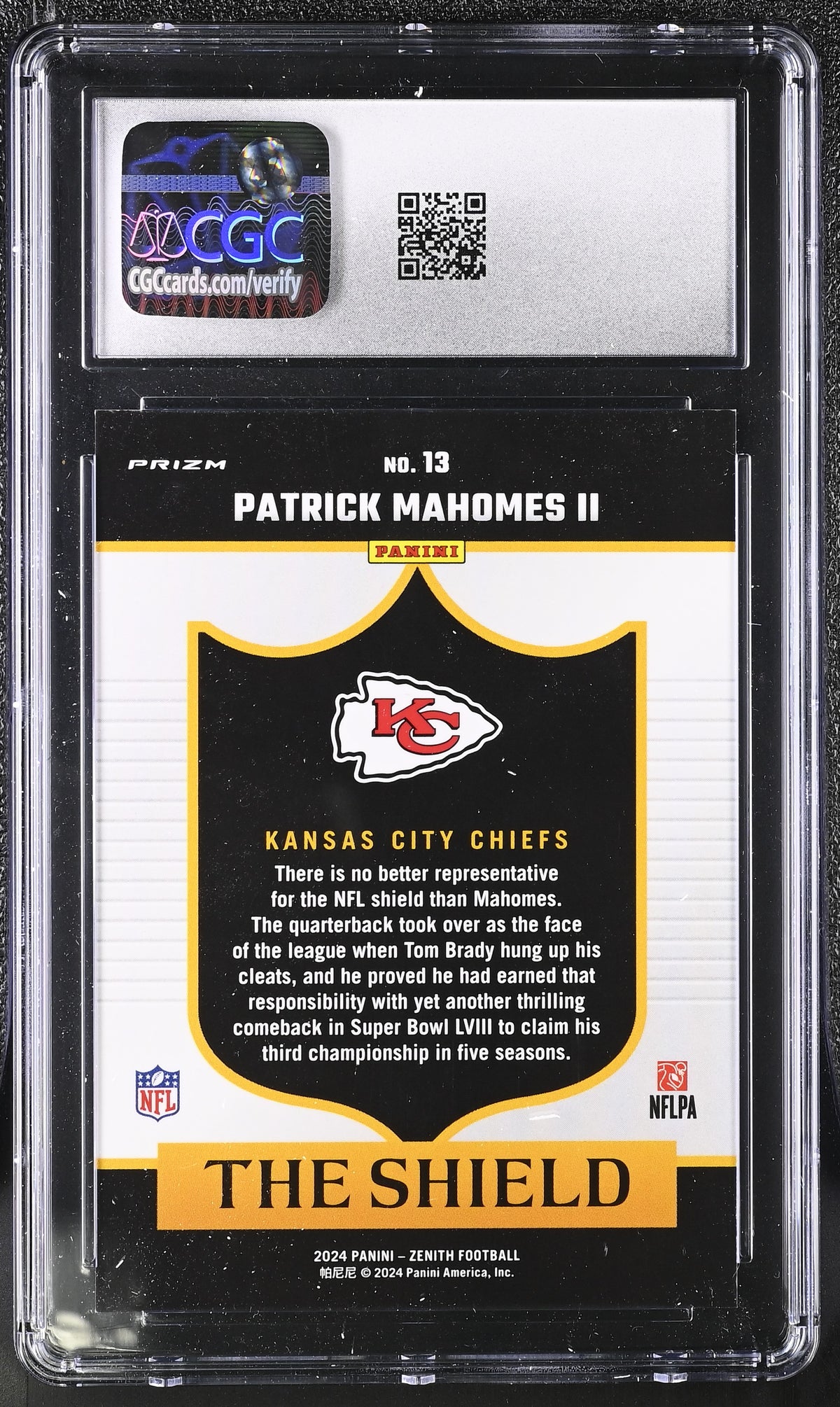 2024 Panini Zenith Patrick Mahomes II The Shield #13 CGC 9 Kansas City Chiefs