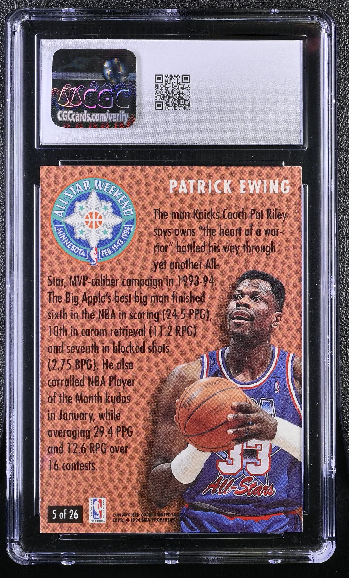 1994-95 Fleer NBA All Stars Patrick Ewing #5 CGC 9.5 New York Knicks
