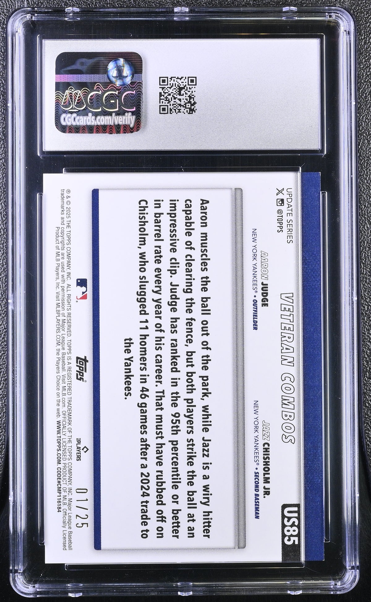 2025 Topps Update City Boys! Orange Diamante Foil /25 #US85 CGC 10 Yankees