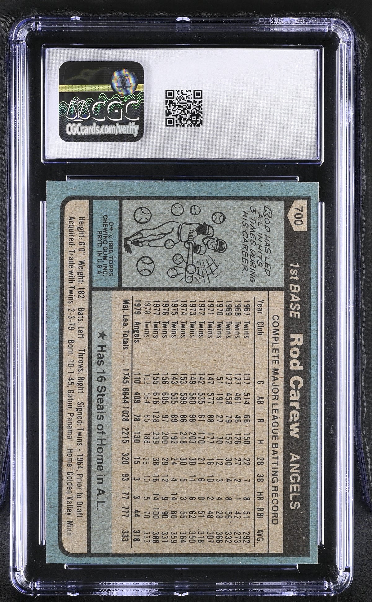 1980 Topps Rod Carew All-Star #700 CGC 6 Los Angeles Angels