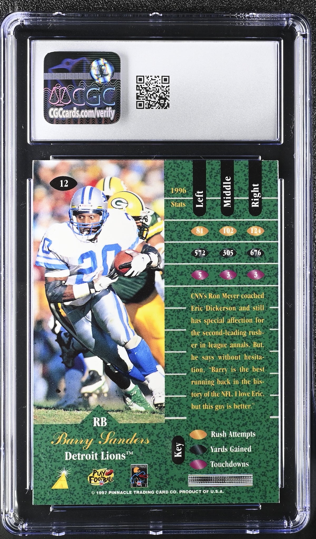 1997 Pinnacle Zenith Barry Sanders #12 CGC 9.5 Detroit Lions