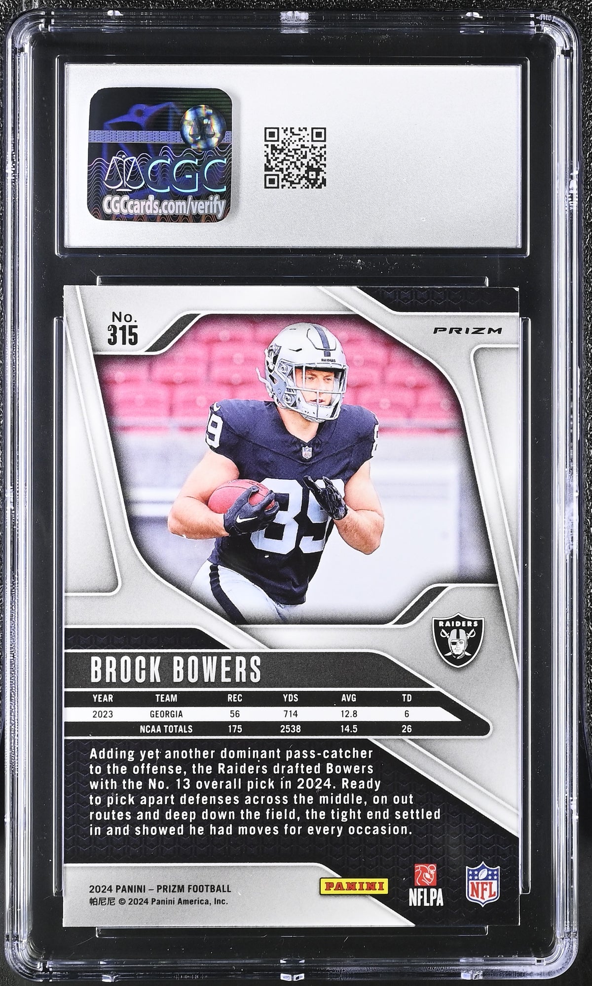 2024 Panini Prizm Brock Bowers Red White & Blue Rookie #315 CGC 9 Raiders