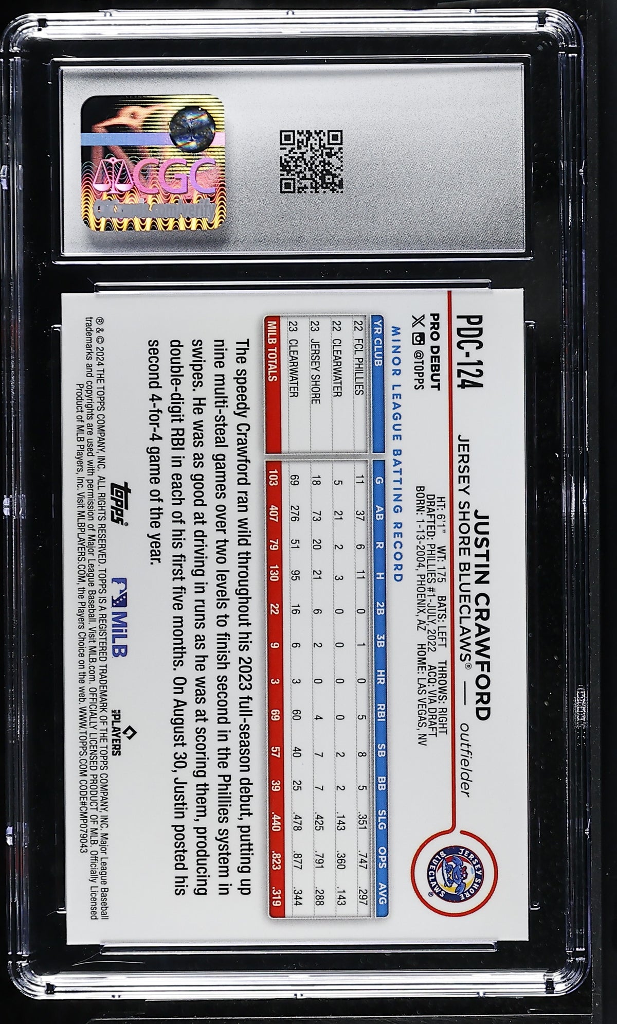 2024 Topps Pro Debut Justin Crawford Red Mini-Diamond RC #PDC-124 CGC 9.5