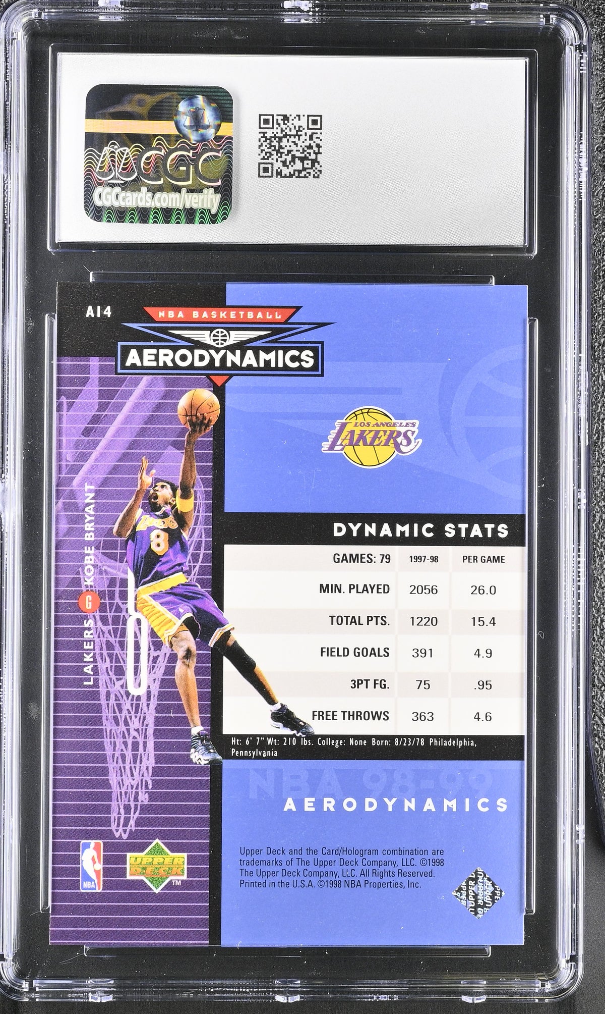 1998-99 Upper Deck Kobe Bryant AeroDynamics #A14 CGC 10 Los Angeles Lakers