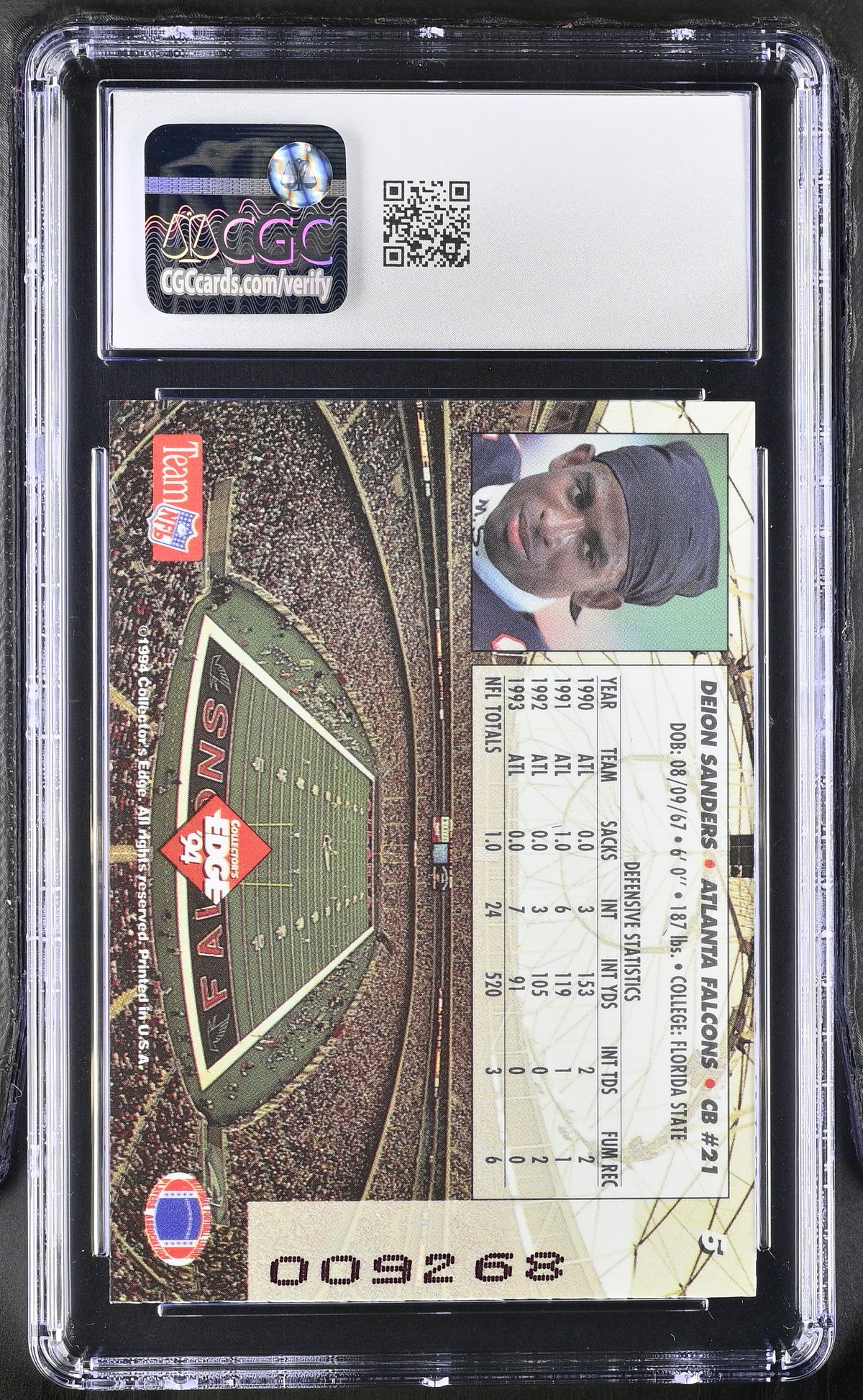 1994 Collector's Edge Deion Sanders 1st Day Gold #5 CGC 10 Atlanta Falcons