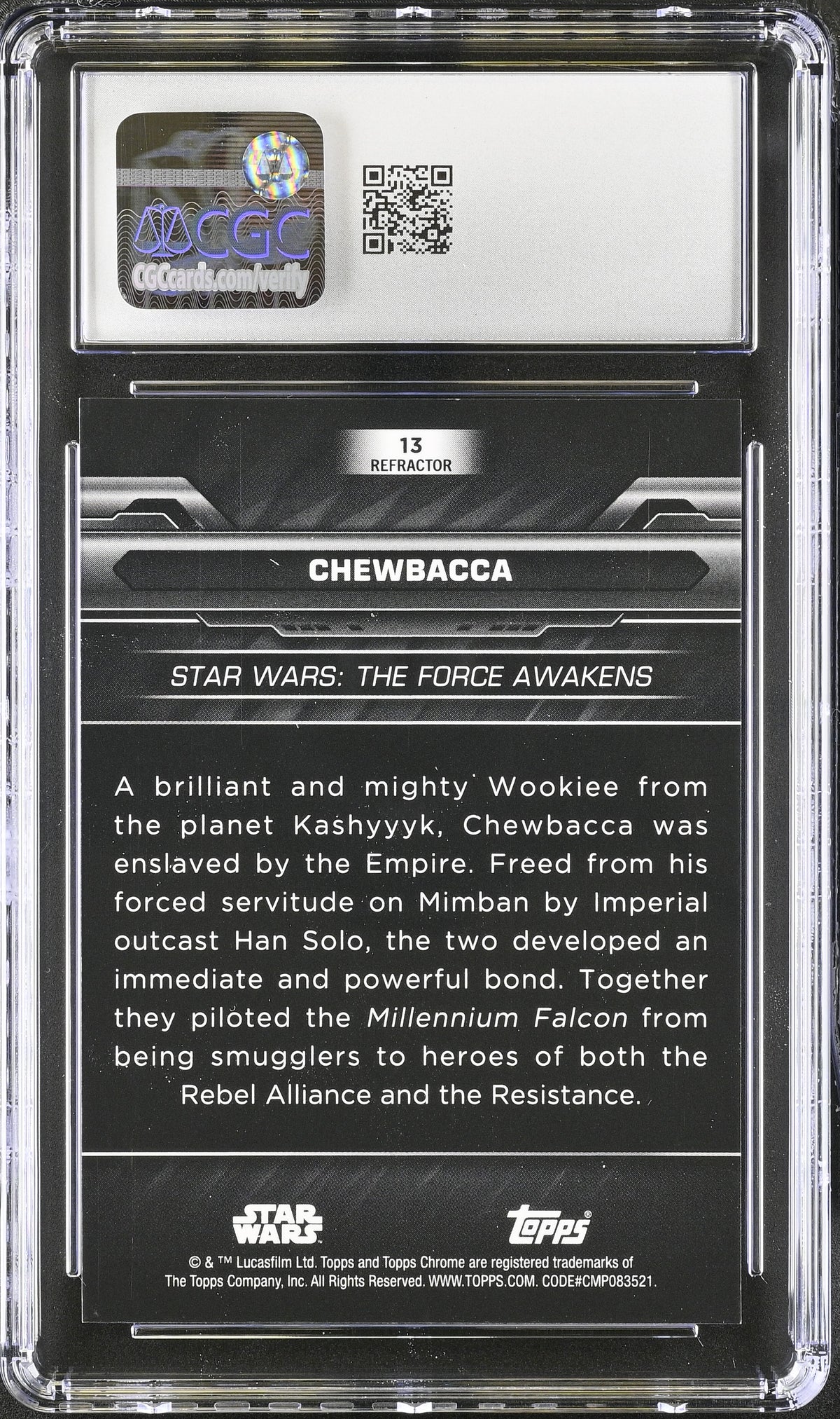 2025 Topps '24 Star Wars Chrome Black Chewbacca /199 13 Rainbow Refractor CGC 10