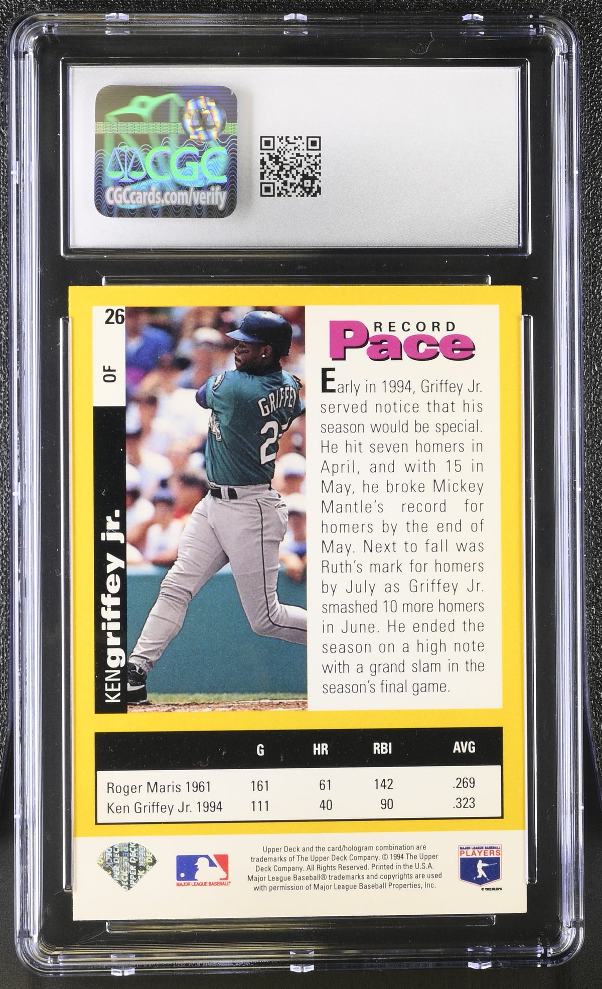 1995 Collector's Choice Se Ken Griffey Jr. Silver Signature #26 CGC 9 Mariners