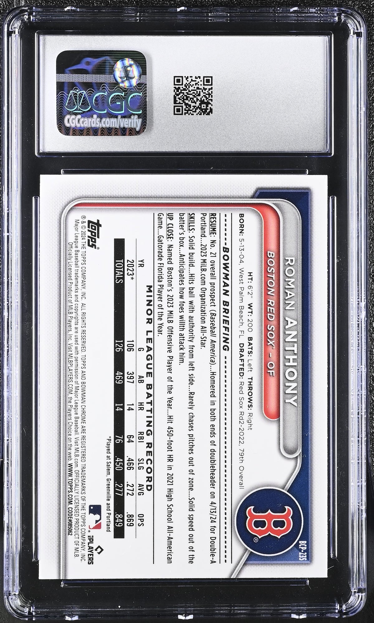 2024 Bowman Chrome Roman Anthony #BCP-235 Prospects CGC 9.5