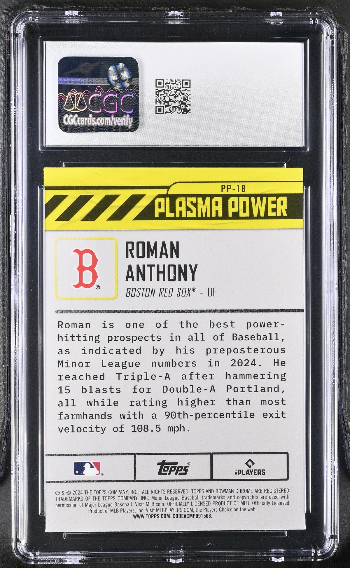 2024 Bowman Draft Roman Anthony Rookie Plasma Power #PP-18 CGC 10 Boston Red Sox